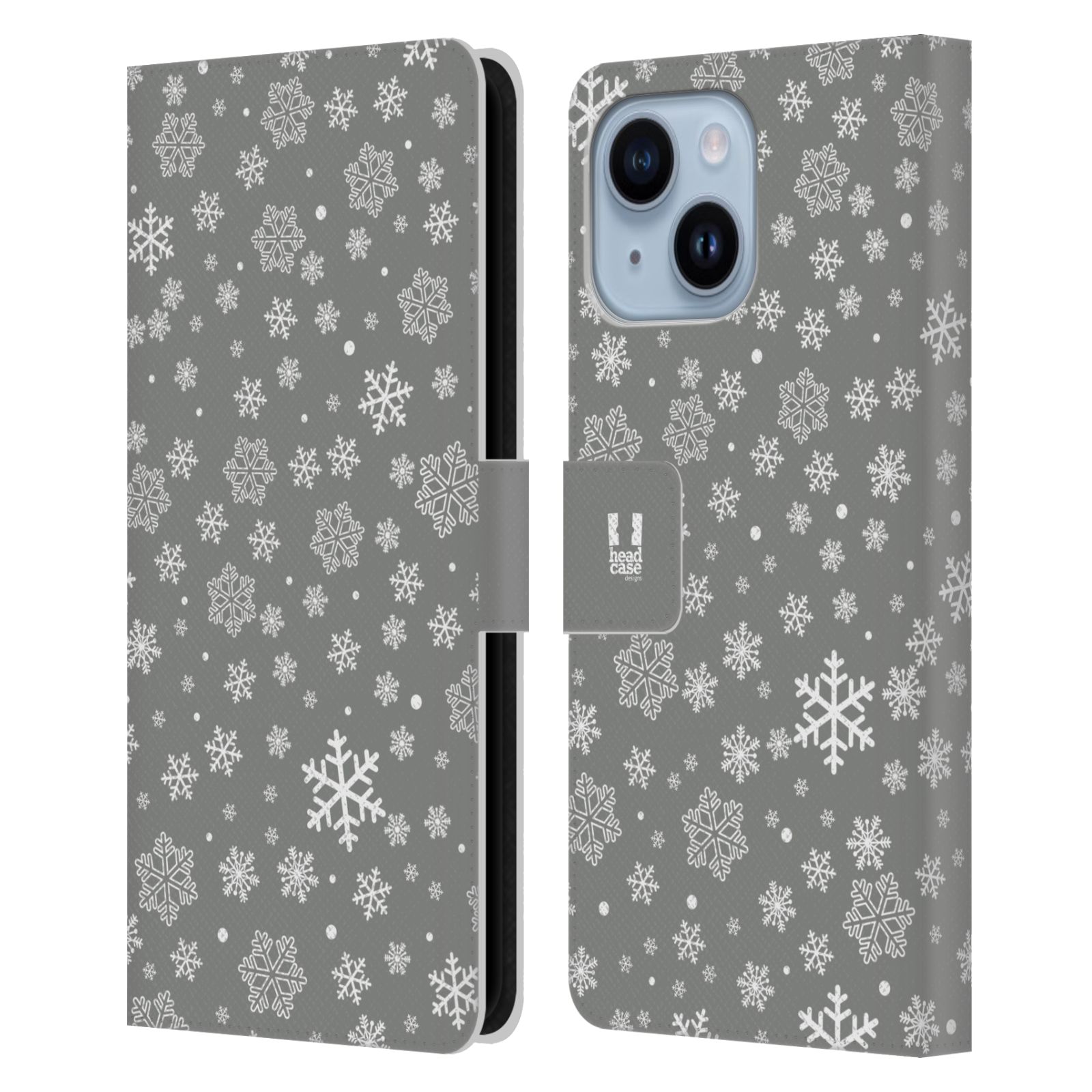 Pouzdro HEAD CASE na mobil Apple Iphone 14 PLUS stříbrné vzory sněžná vločka