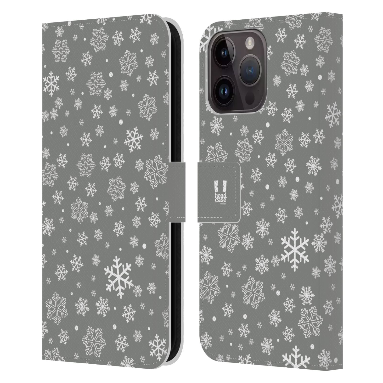 Pouzdro HEAD CASE na mobil Apple Iphone 15 PRO MAX stříbrné vzory sněžná vločka