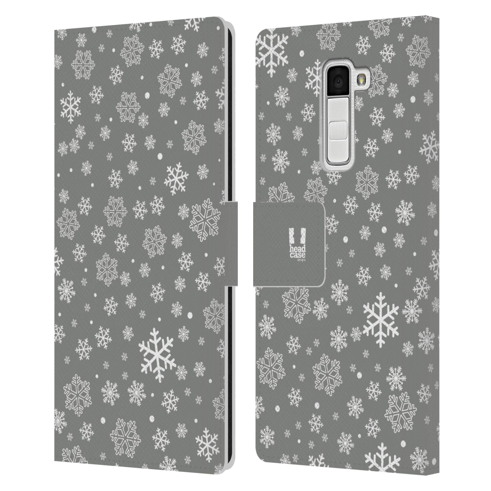 HEAD CASE Flipové pouzdro pro mobil LG K10 stříbrné vzory sněžná vločka