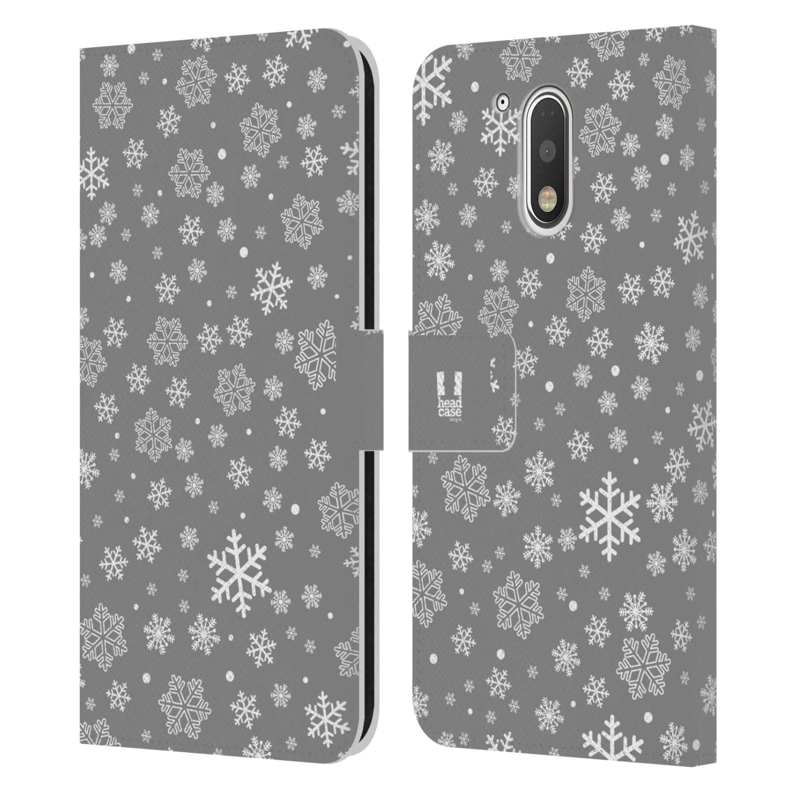 Pouzdro HEAD CASE na mobil Motorola Moto G41 stříbrné vzory sněžná vločka