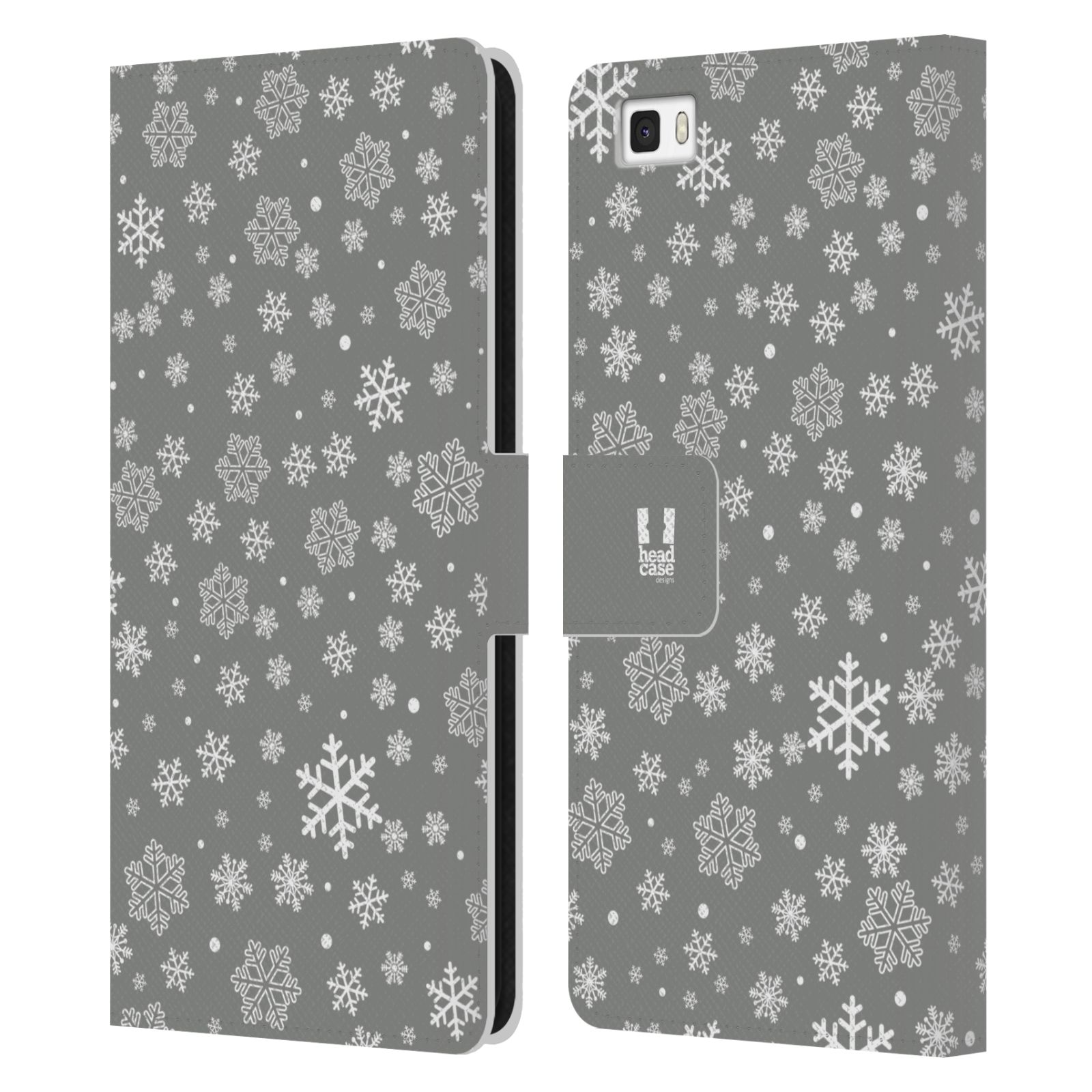 HEAD CASE Flipové pouzdro pro mobil Huawei P8 LITE stříbrné vzory sněžná vločka