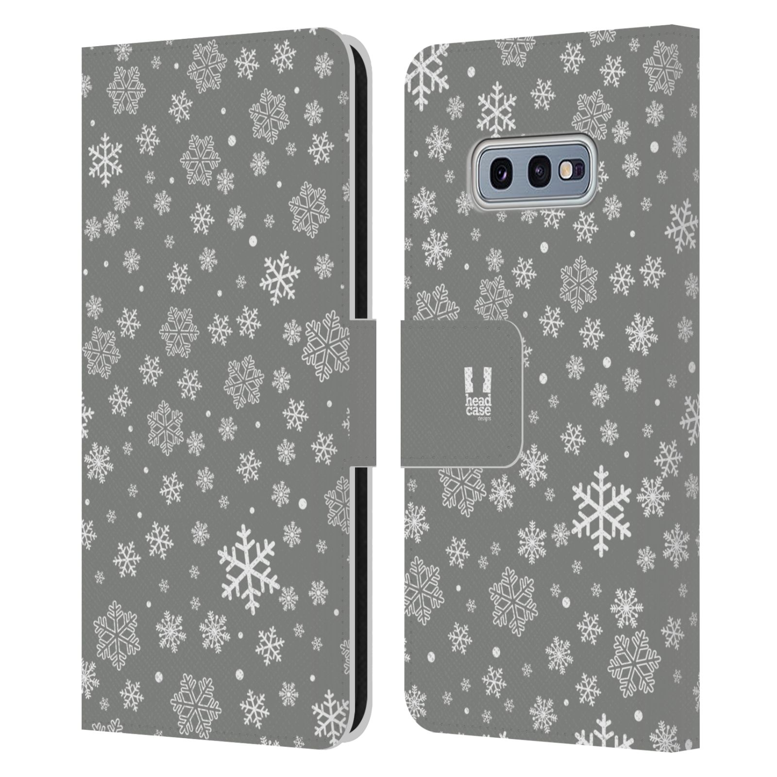 Pouzdro HEAD CASE na mobil Samsung Galaxy S10e stříbrné vzory sněžná vločka