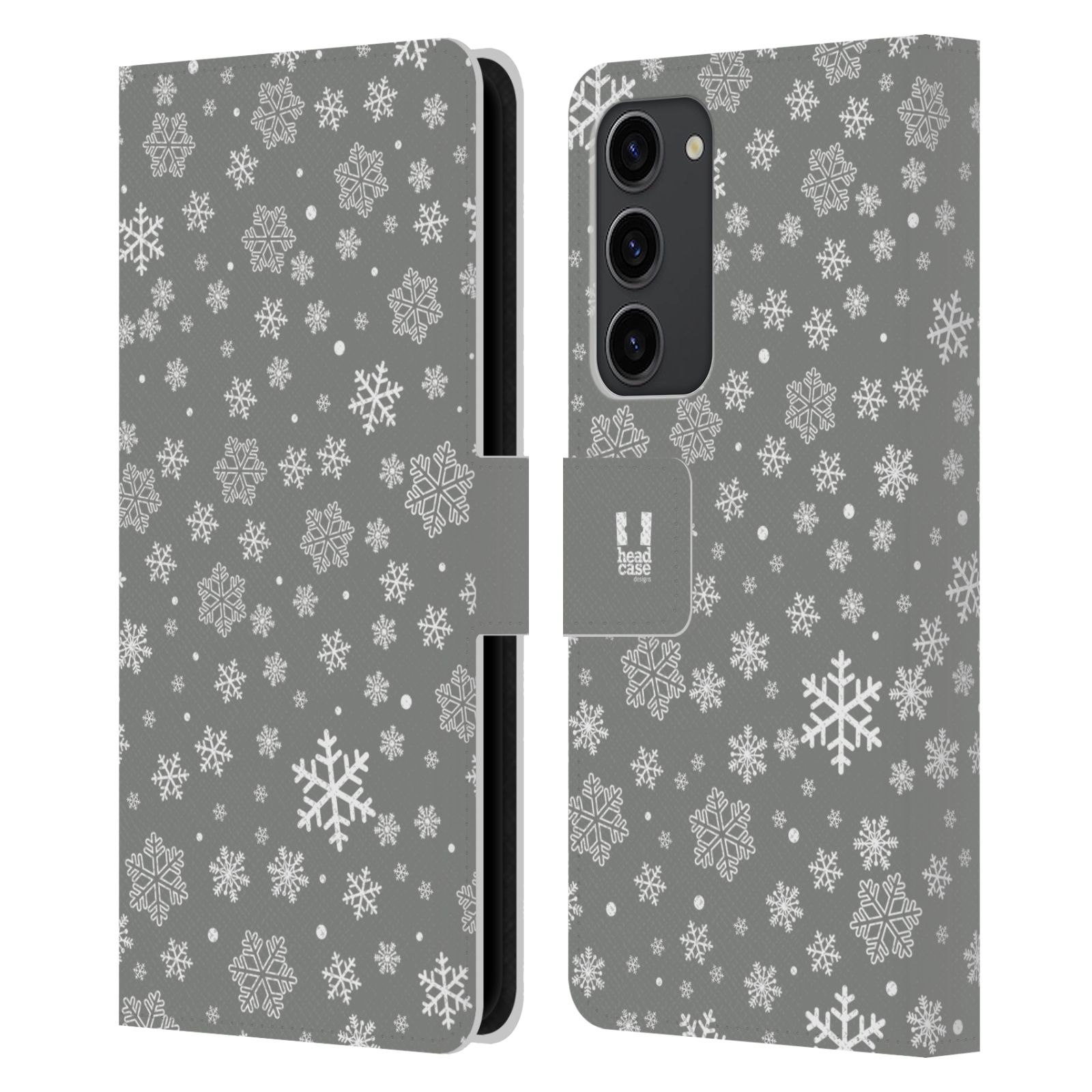 Pouzdro HEAD CASE na mobil Samsung Galaxy S23+ stříbrné vzory sněžná vločka