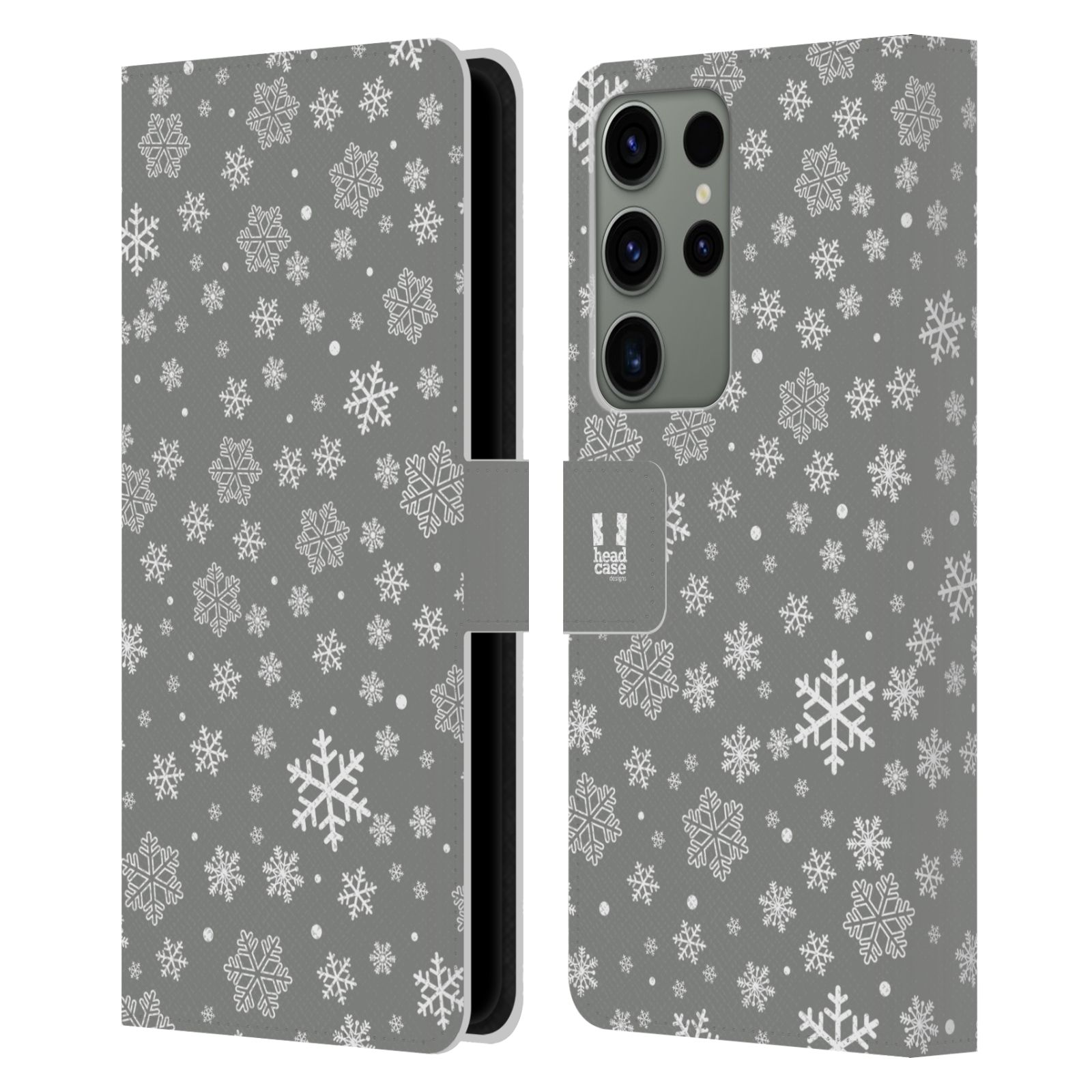 Pouzdro HEAD CASE na mobil Samsung Galaxy S23 ULTRA stříbrné vzory sněžná vločka