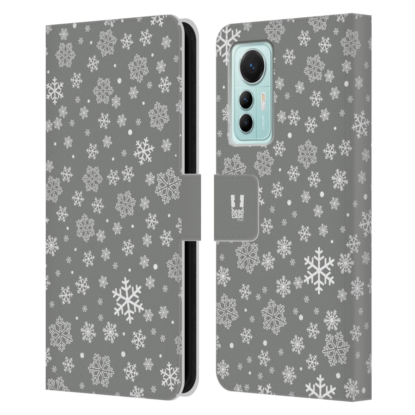 Pouzdro HEAD CASE na mobil Xiaomi 12 LITE stříbrné vzory sněžná vločka