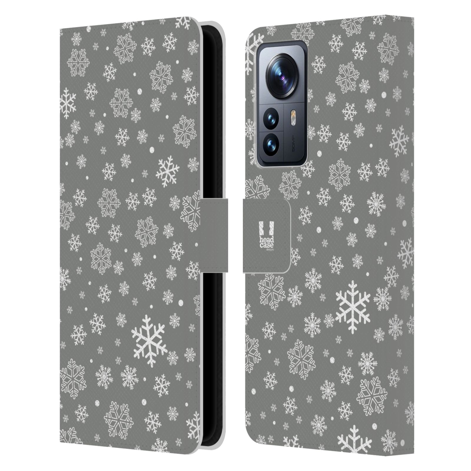 Pouzdro HEAD CASE na mobil Xiaomi 12 PRO stříbrné vzory sněžná vločka