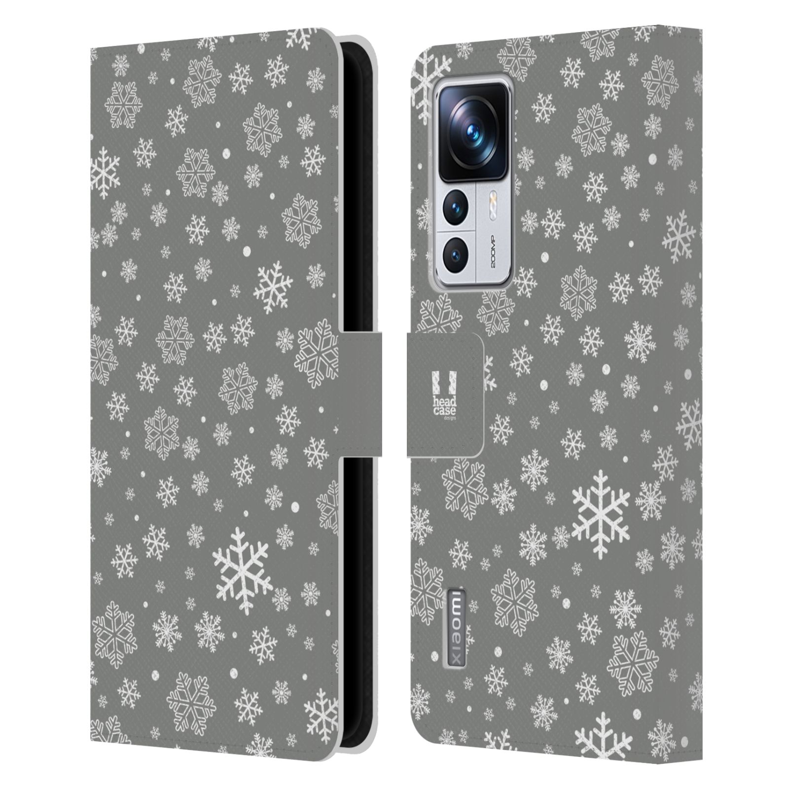 Pouzdro HEAD CASE na mobil Xiaomi 12T PRO stříbrné vzory sněžná vločka
