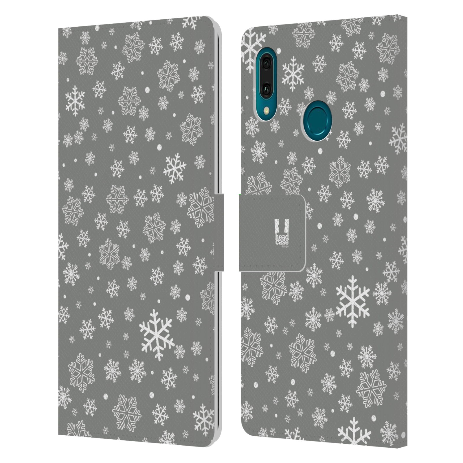 Pouzdro na mobil Huawei Y9 2019 stříbrné vzory sněžná vločka