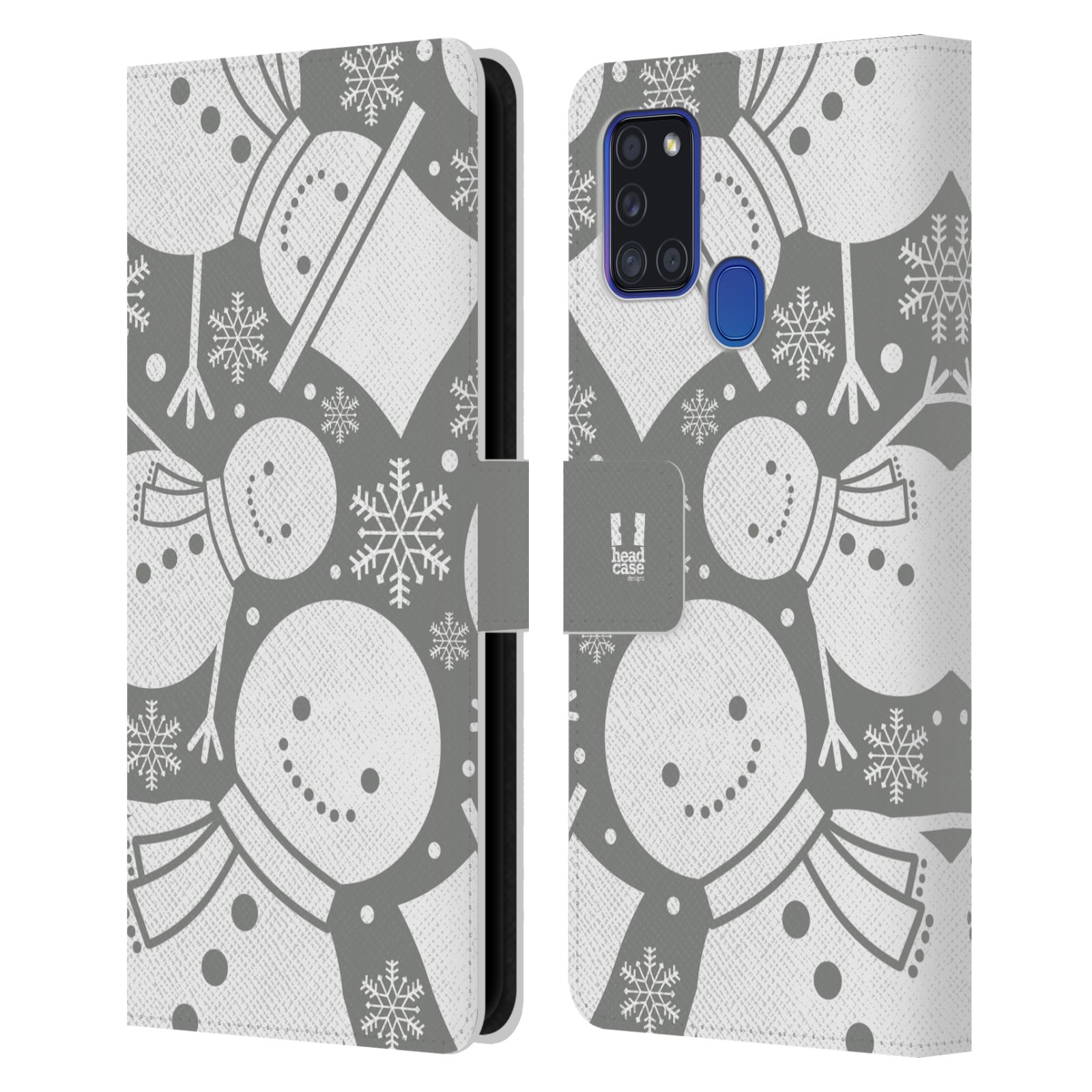 HEAD CASE Flipové pouzdro pro mobil Samsung Galaxy A21s stříbrné vzory sněhulák