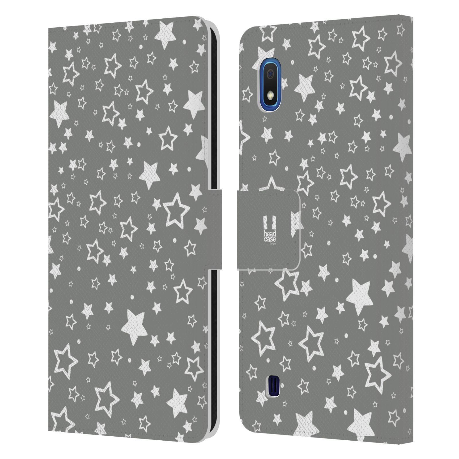 Pouzdro na mobil Samsung Galaxy A10 stříbrné vzory hvezdičky