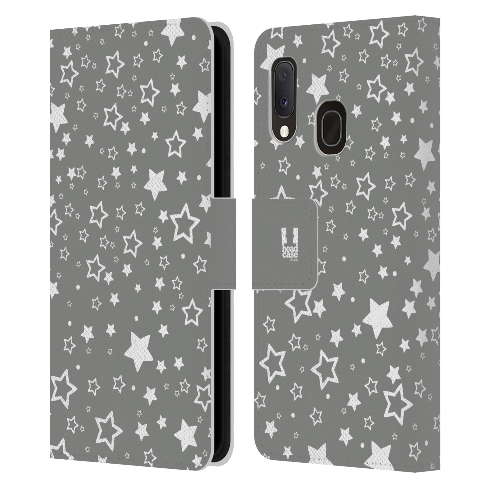 Pouzdro na mobil Samsung Galaxy A20e stříbrné vzory hvezdičky