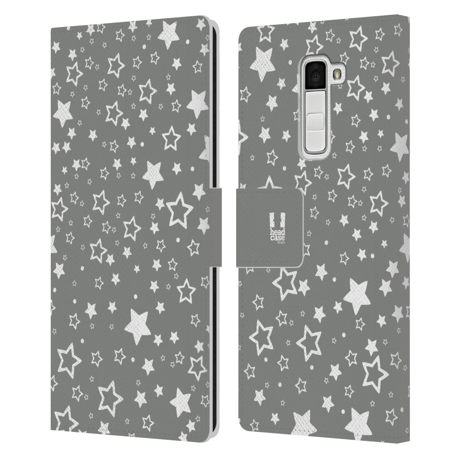 HEAD CASE Flipové pouzdro pro mobil LG K10 stříbrné vzory hvezdičky
