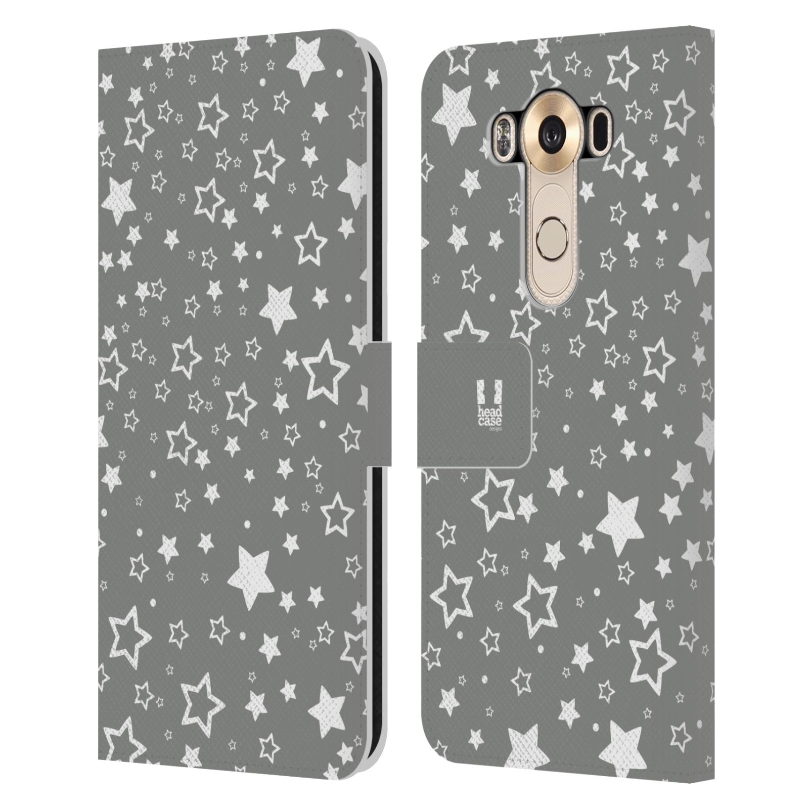 HEAD CASE Flipové pouzdro pro mobil LG V10 stříbrné vzory hvezdičky