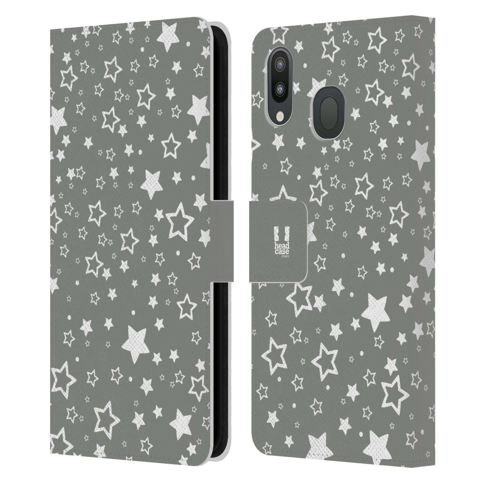 Pouzdro na mobil Samsung Galaxy M20 stříbrné vzory hvezdičky