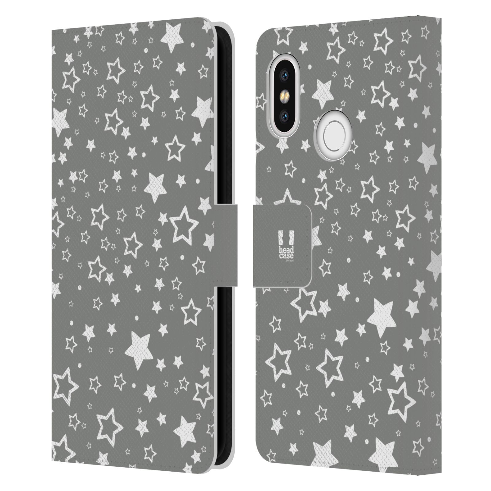 HEAD CASE Flipové pouzdro pro mobil Xiaomi Mi 8 stříbrné vzory hvezdičky