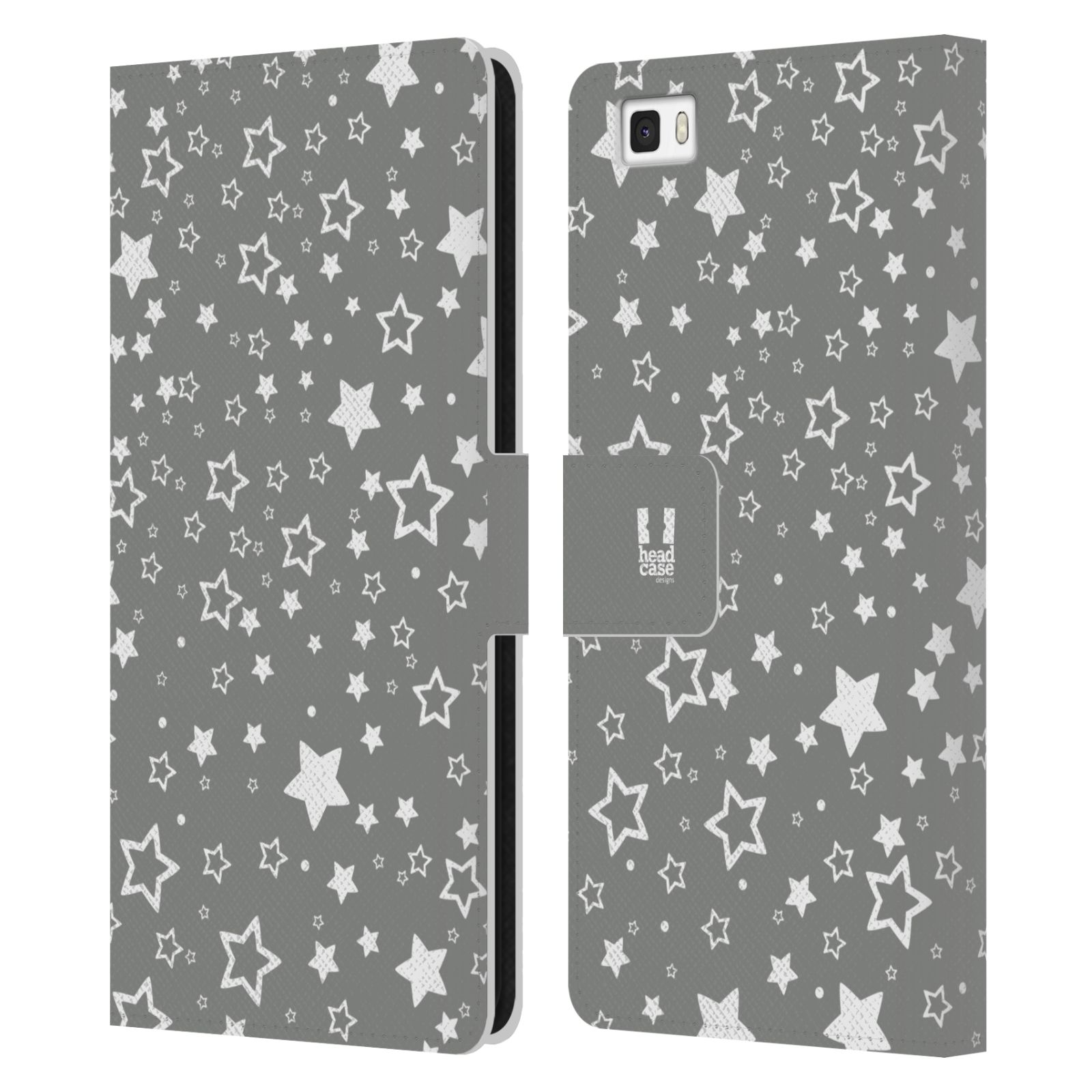 HEAD CASE Flipové pouzdro pro mobil Huawei P8 LITE stříbrné vzory hvezdičky