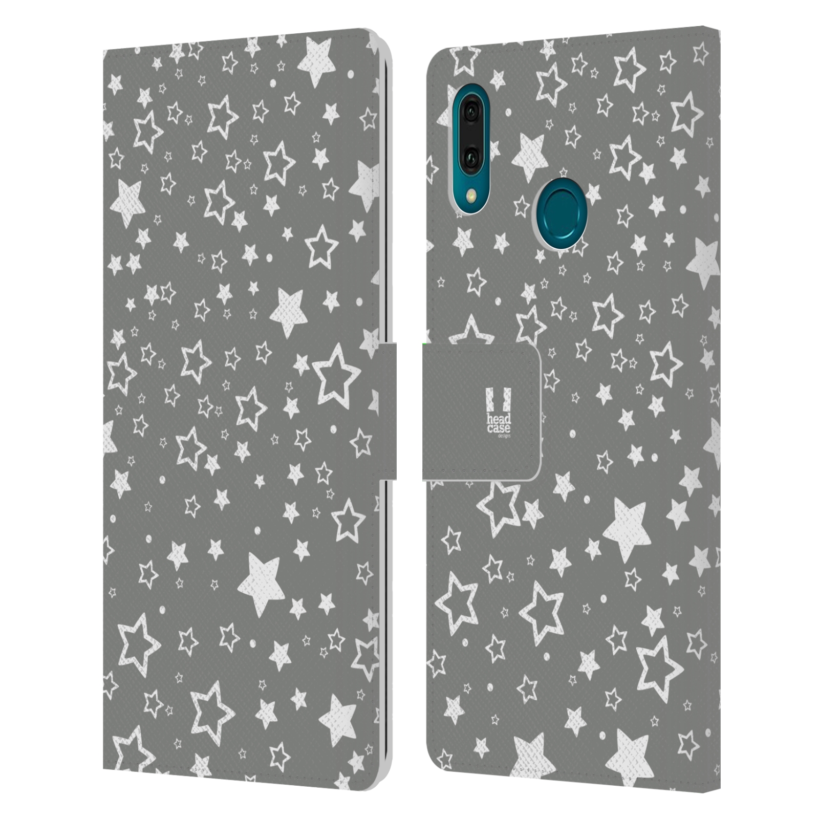 Pouzdro na mobil Huawei Y9 2019 stříbrné vzory hvezdičky