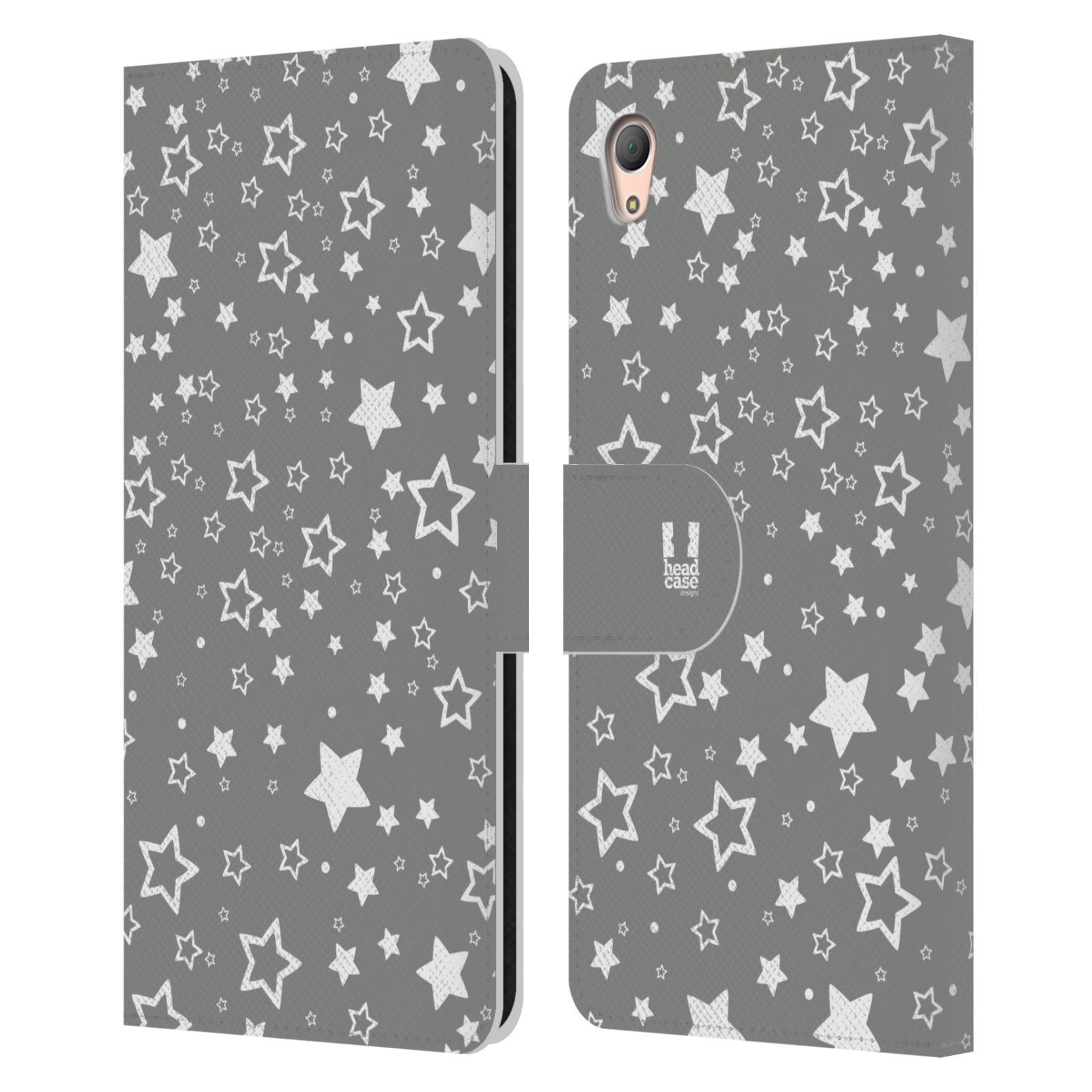 HEAD CASE Flipové pouzdro pro mobil SONY XPERIA Z3+ (PLUS) stříbrné vzory hvezdičky