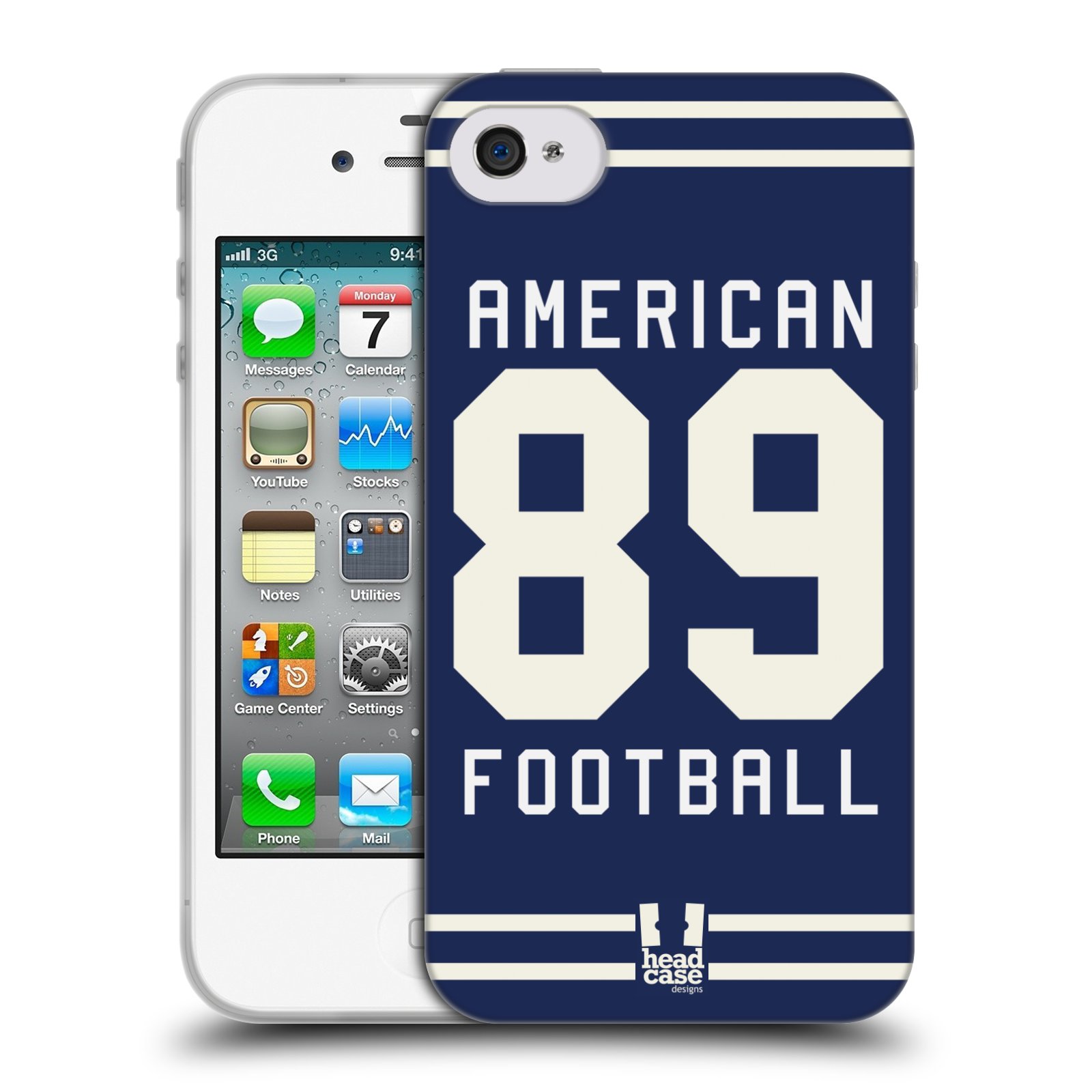 HEAD CASE silikonový obal na mobil Apple Iphone 4/4S Sportovní dres modrý Americký Fotbal