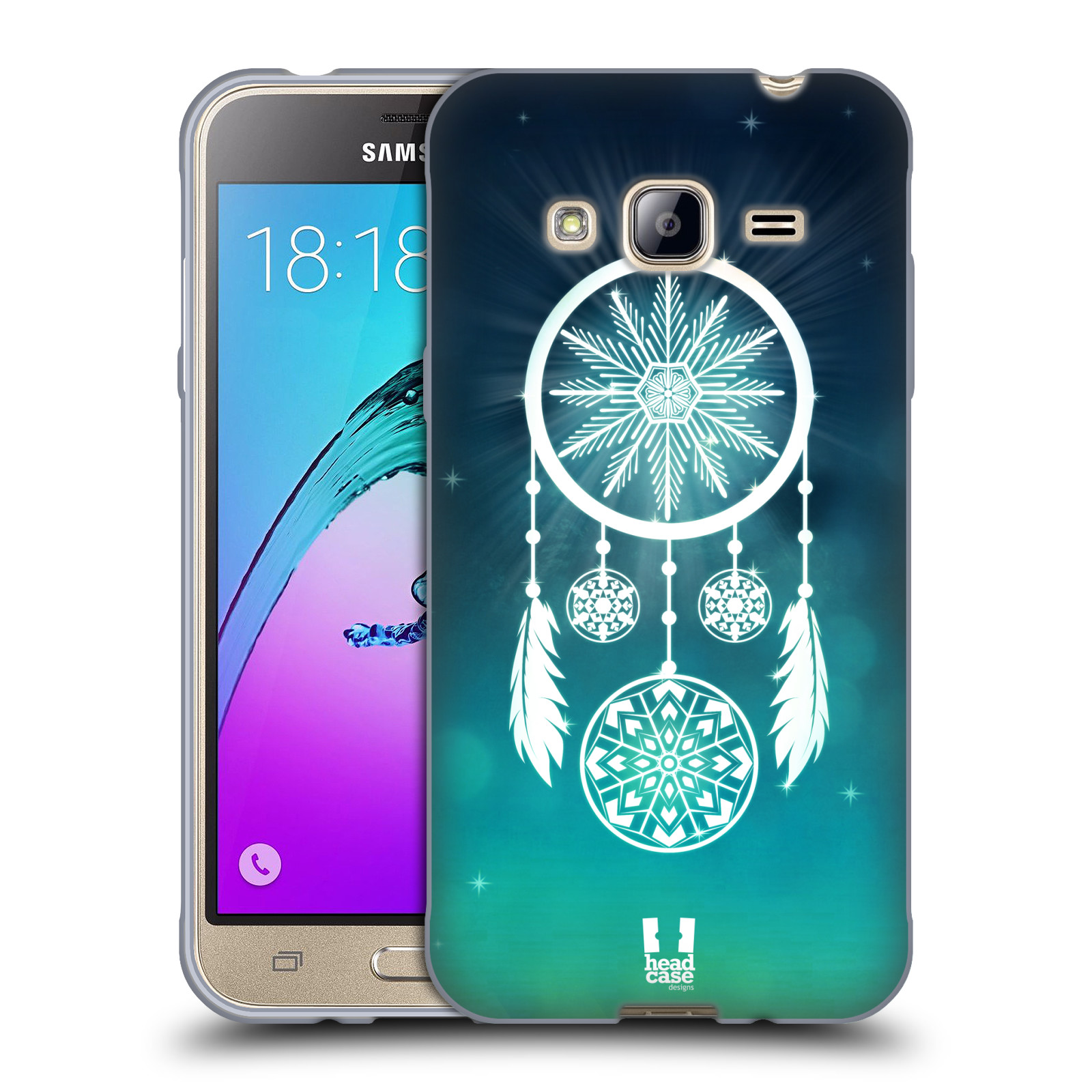 HEAD CASE silikonový obal na mobil Samsung Galaxy J3, J3 2016 vzor Sněžné vločky modrá lapač snů