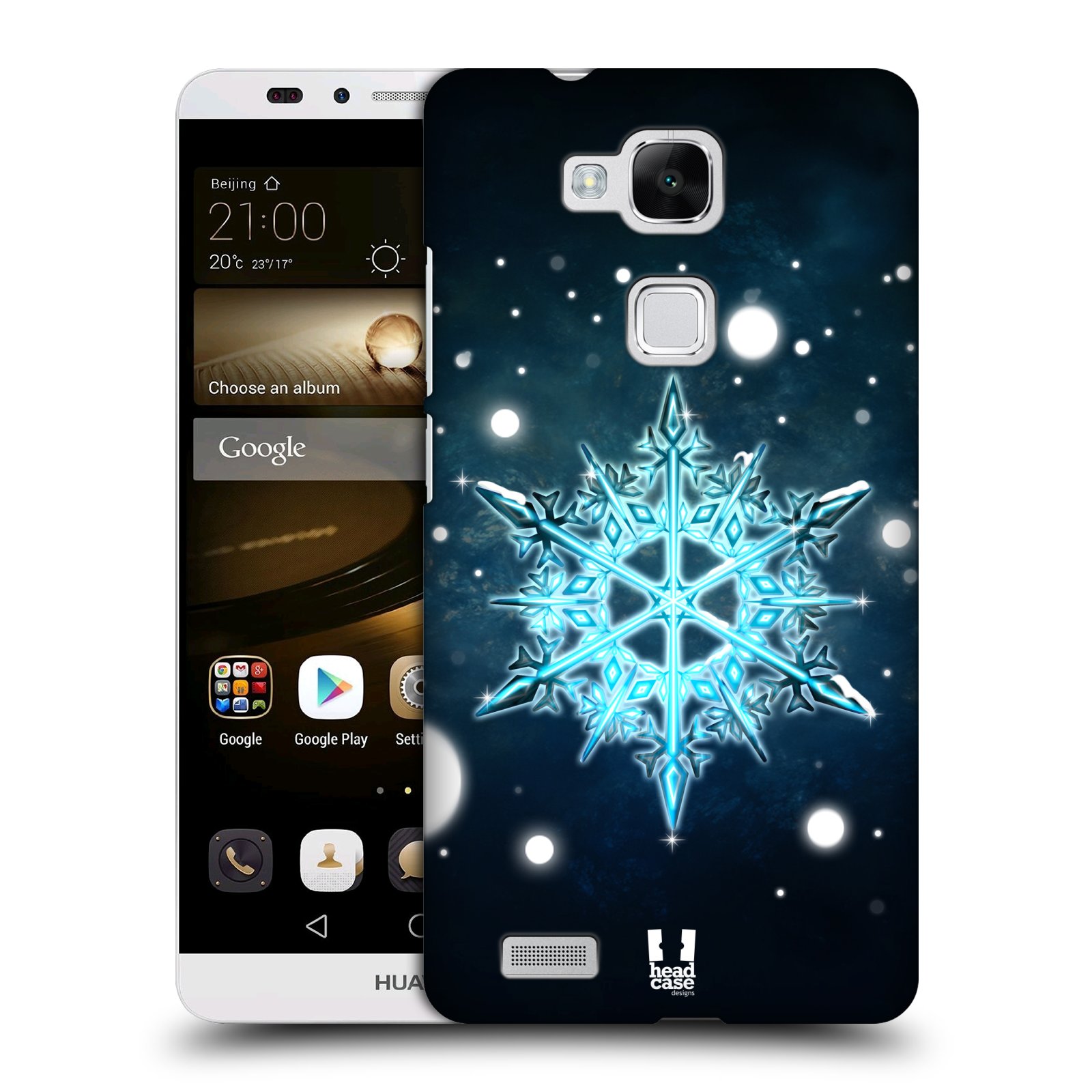 HEAD CASE plastový obal na mobil Huawei Mate 7 vzor Sněžné vločky modrá tyrkys