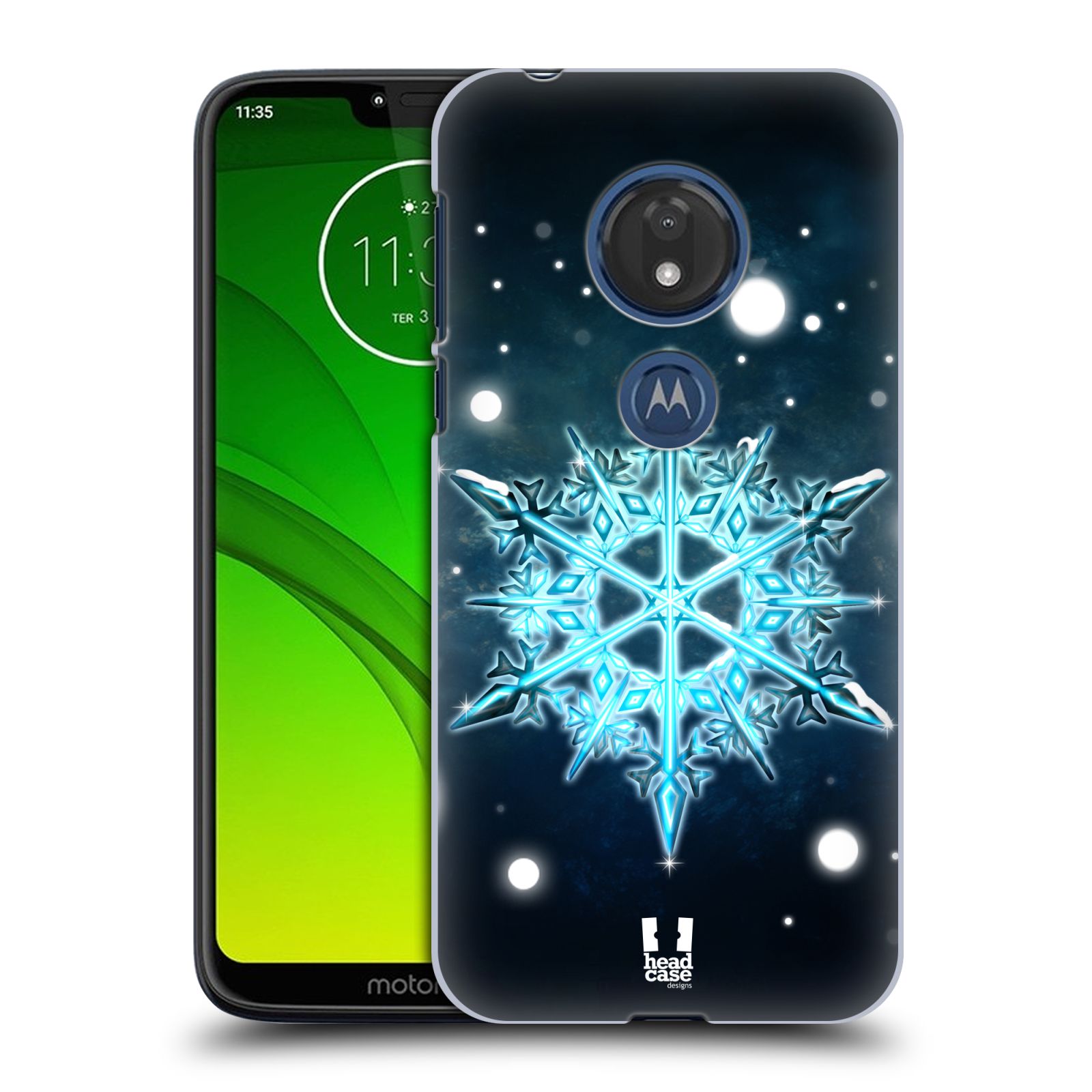 Pouzdro na mobil Motorola Moto G7 Play vzor Sněžné vločky modrá tyrkys