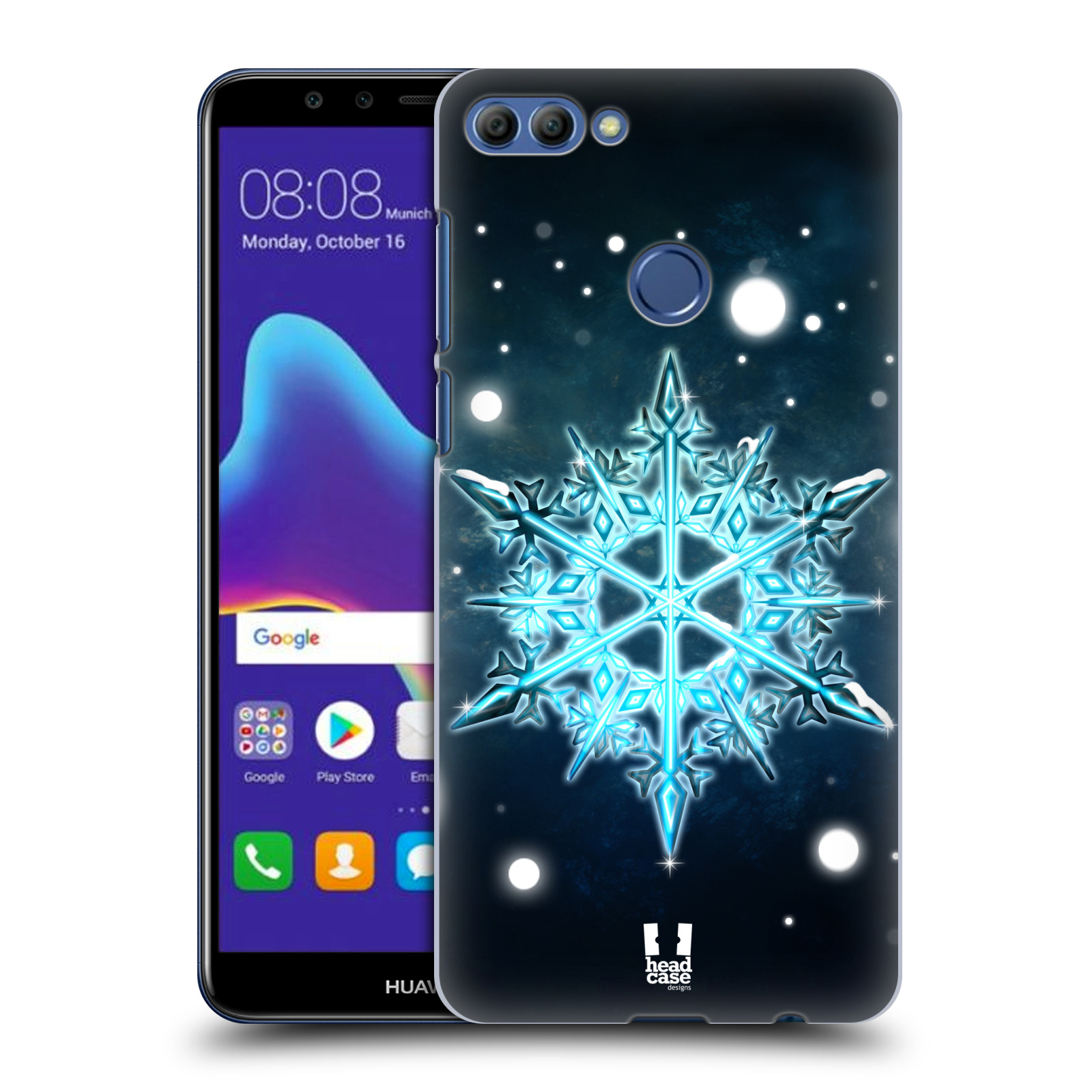 HEAD CASE plastový obal na mobil Huawei Y9 2018 vzor Sněžné vločky modrá tyrkys