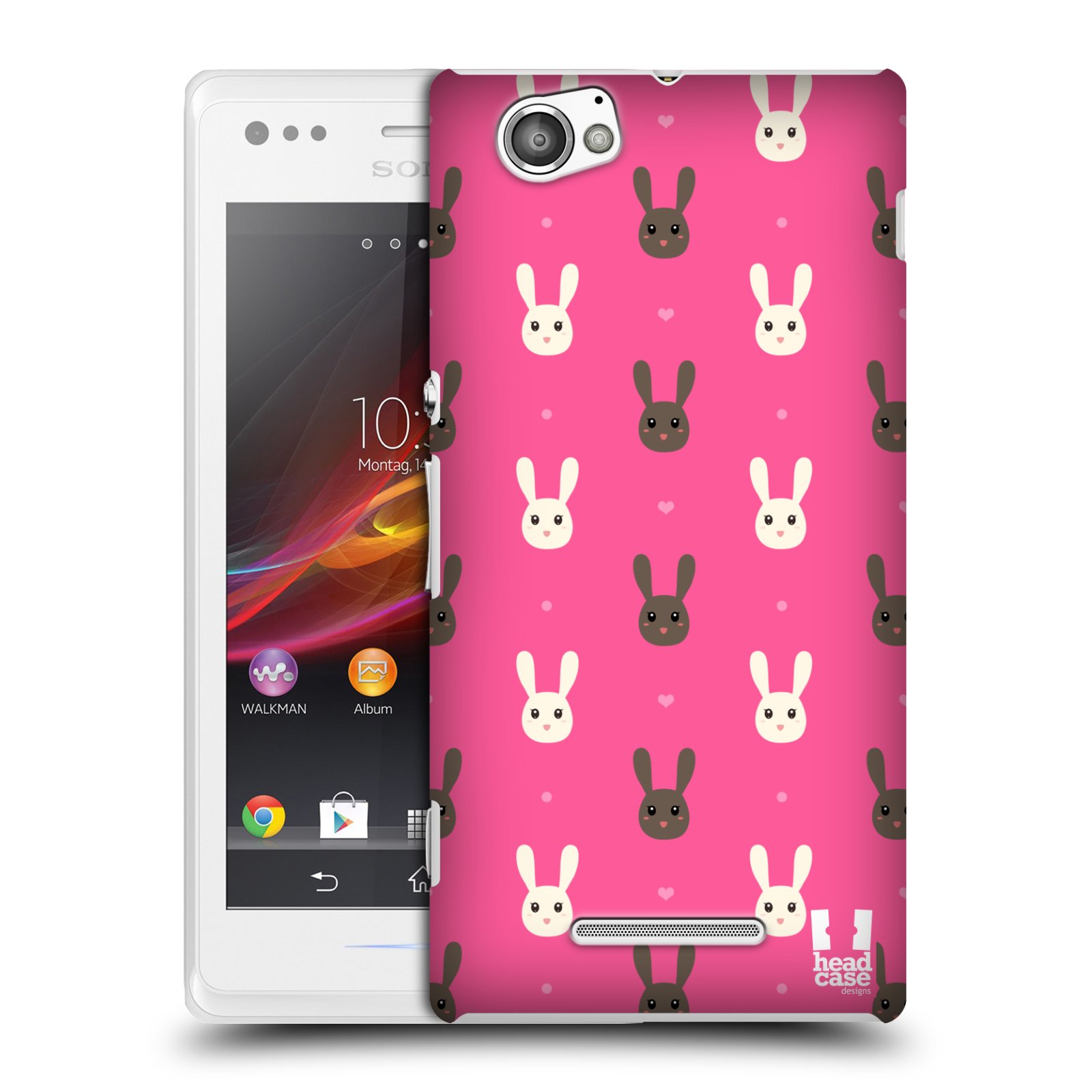HEAD CASE plastový obal na mobil Sony Xperia M vzor Barevní zajíčci RŮŽOVÁ hnědý a bílý králíček