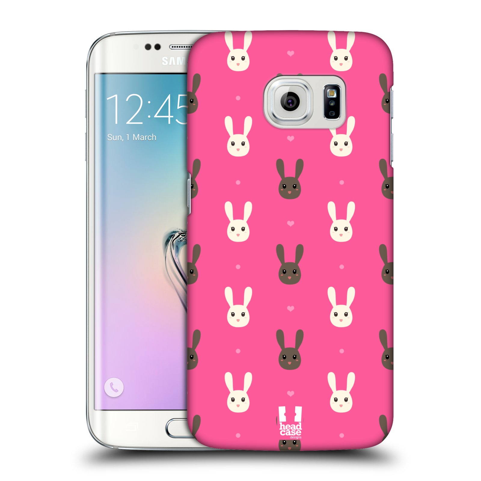 HEAD CASE plastový obal na mobil SAMSUNG Galaxy S6 EDGE (G9250, G925, G925F) vzor Barevní zajíčci RŮŽOVÁ hnědý a bílý králíček