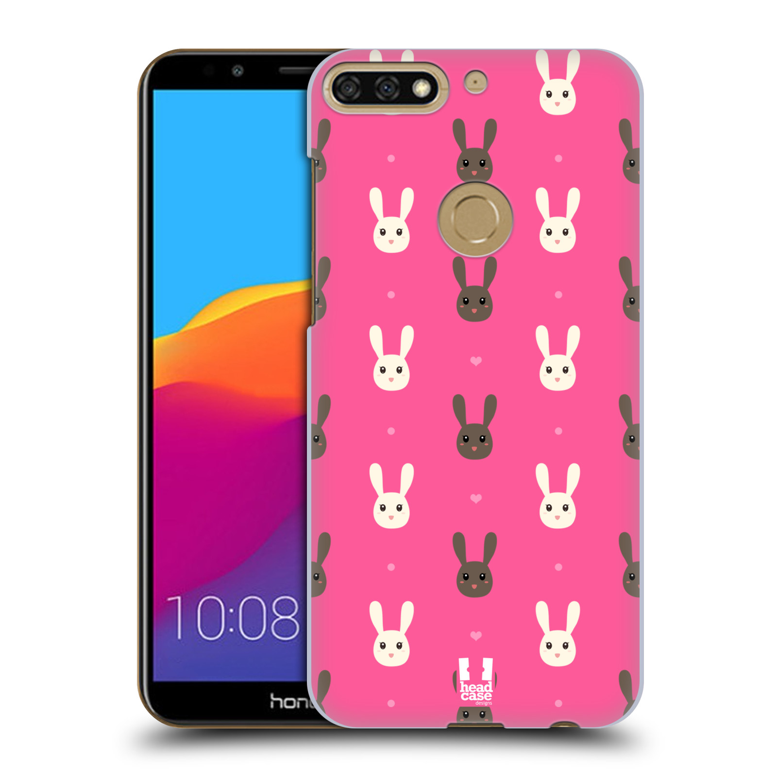 HEAD CASE plastový obal na mobil Honor 7c vzor Barevní zajíčci RŮŽOVÁ hnědý a bílý králíček