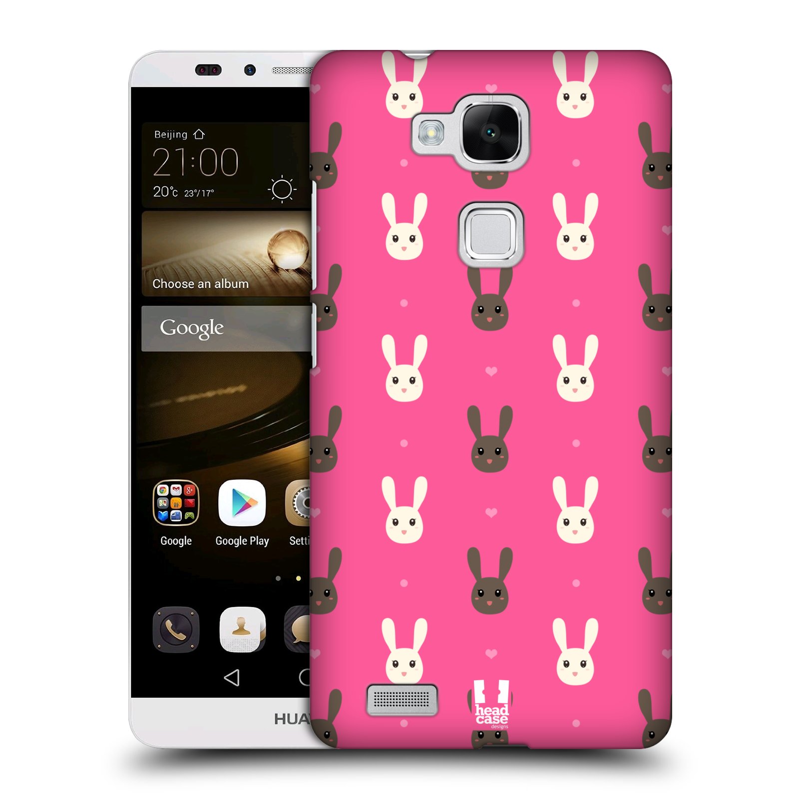 HEAD CASE plastový obal na mobil Huawei Mate 7 vzor Barevní zajíčci RŮŽOVÁ hnědý a bílý králíček