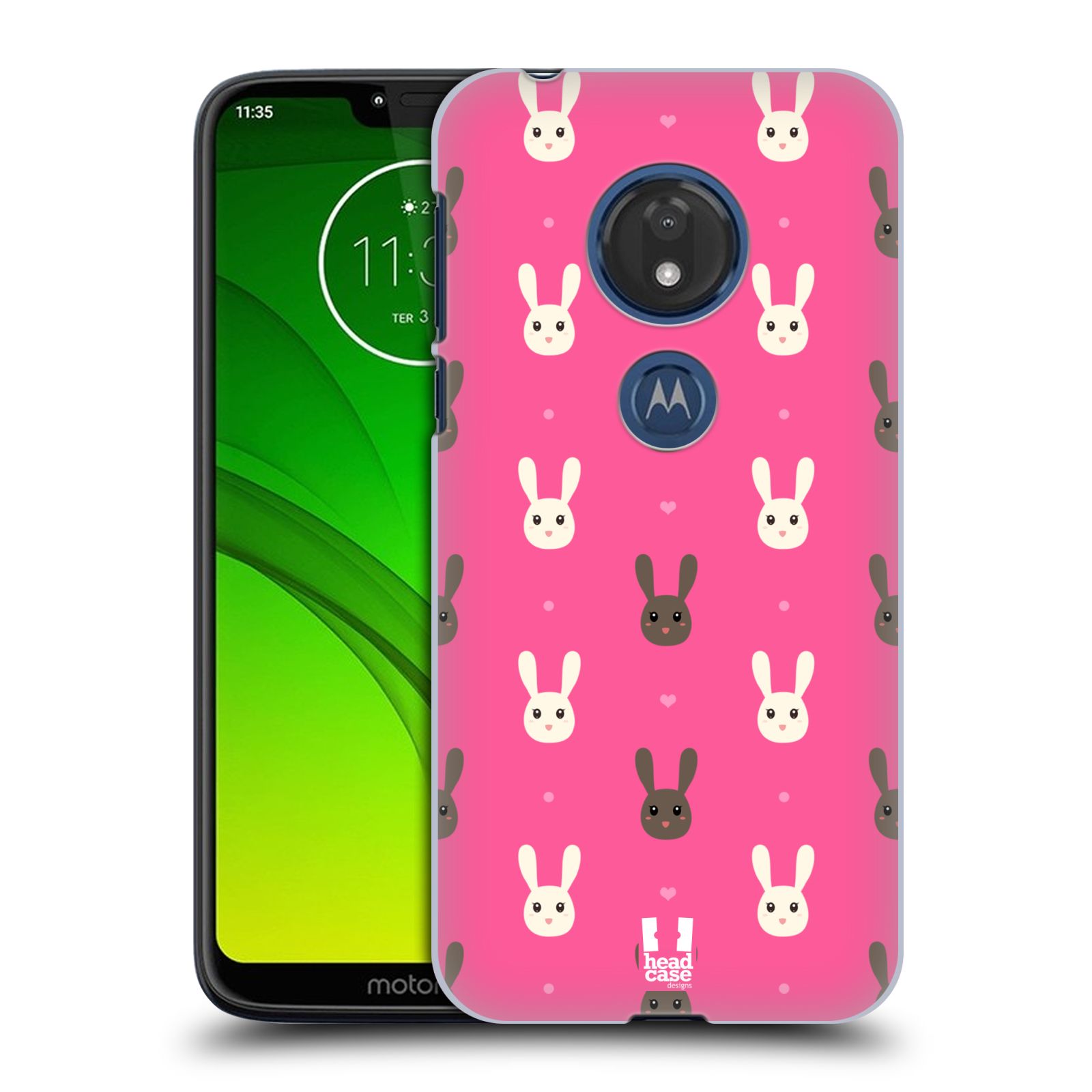 Pouzdro na mobil Motorola Moto G7 Play vzor Barevní zajíčci RŮŽOVÁ hnědý a bílý králíček