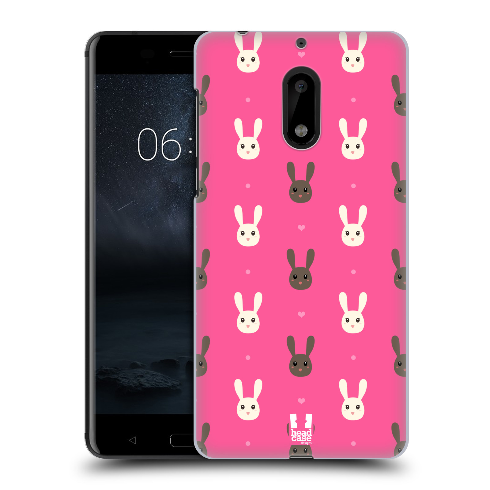 HEAD CASE plastový obal na mobil Nokia 6 vzor Barevní zajíčci RŮŽOVÁ hnědý a bílý králíček