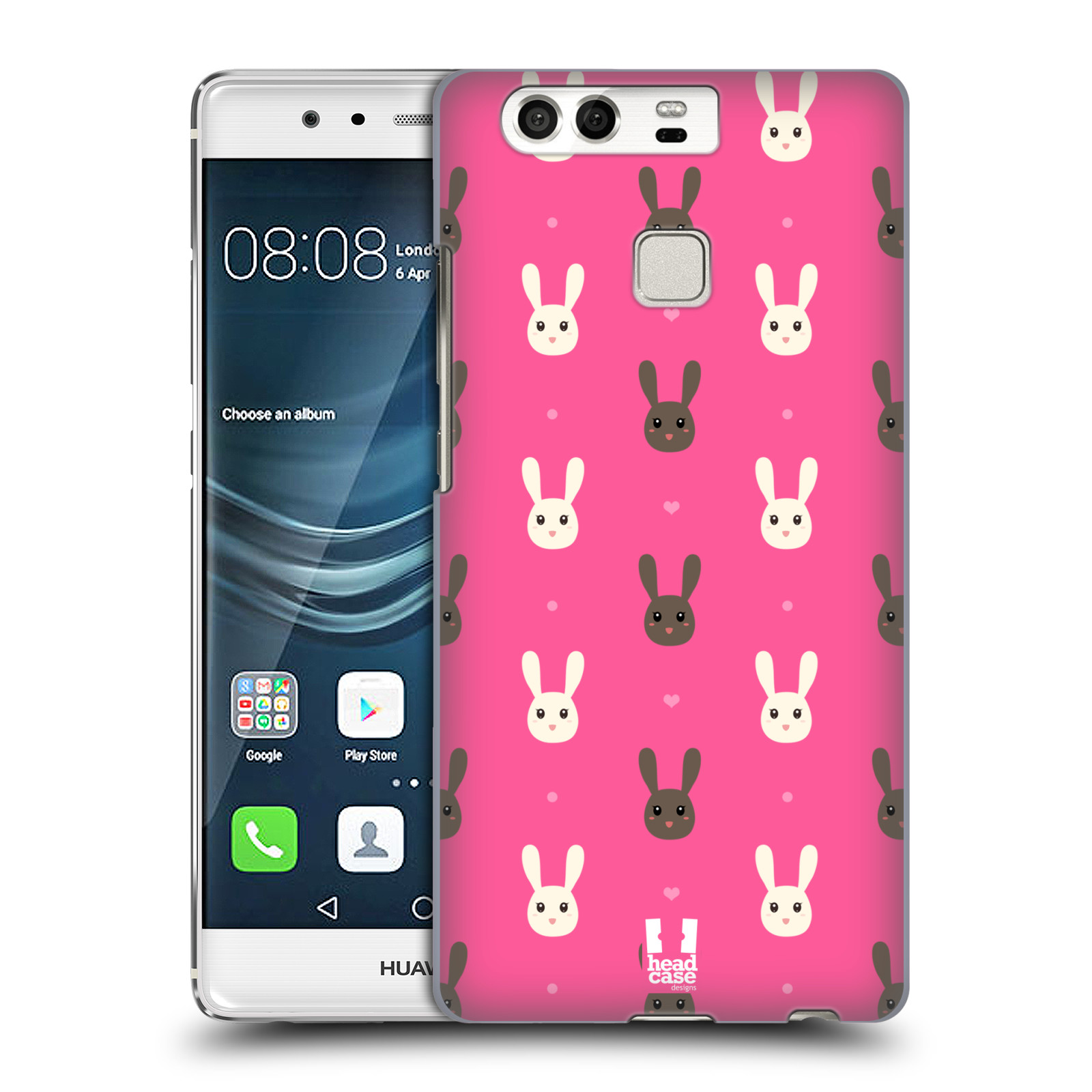 HEAD CASE plastový obal na mobil Huawei P9 / P9 DUAL SIM vzor Barevní zajíčci RŮŽOVÁ hnědý a bílý králíček