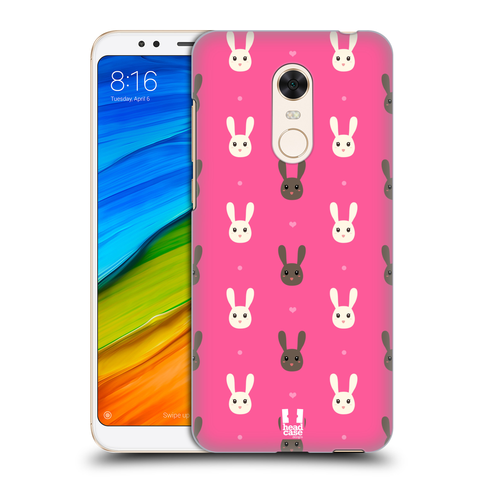 HEAD CASE plastový obal na mobil Xiaomi Redmi 5 PLUS vzor Barevní zajíčci RŮŽOVÁ hnědý a bílý králíček