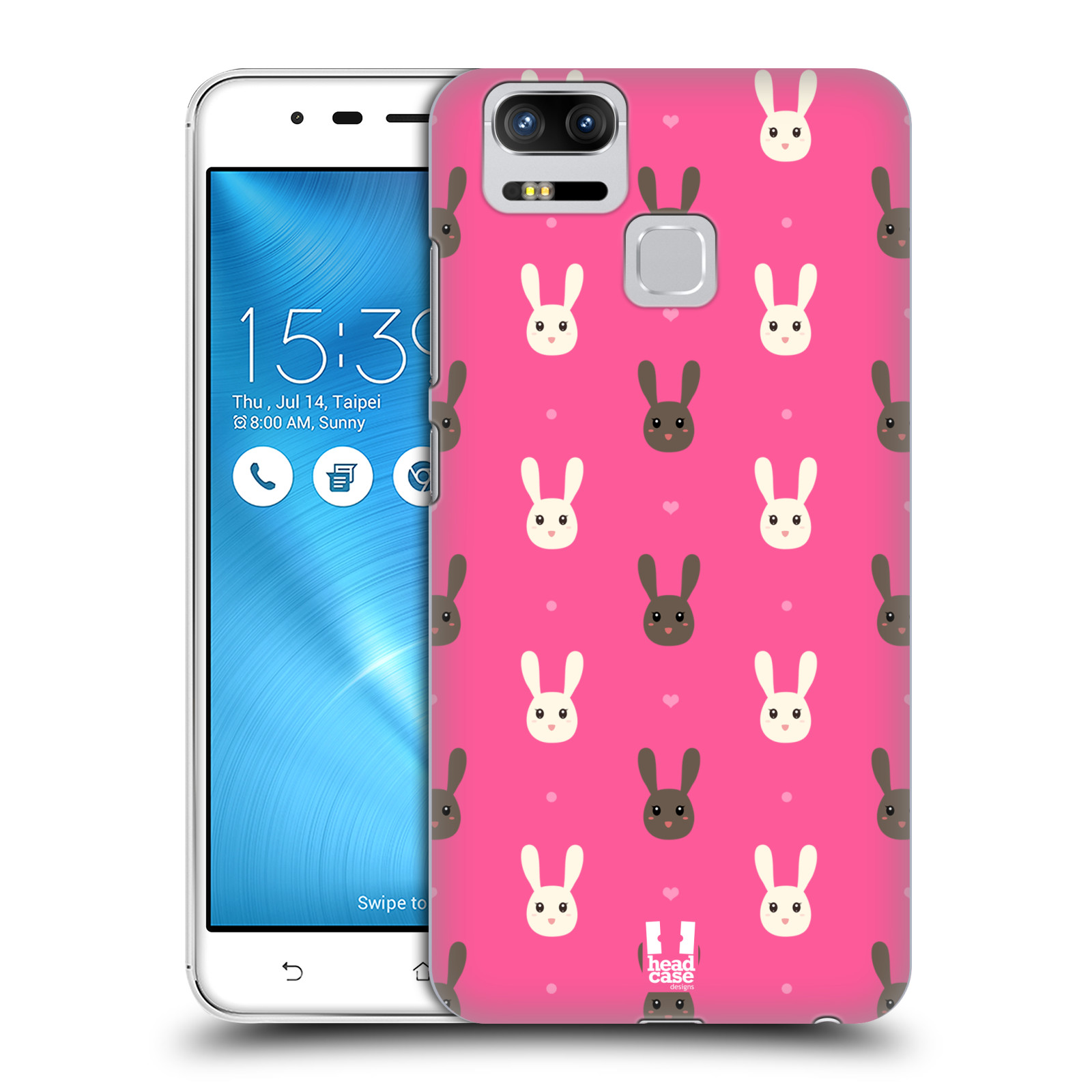 HEAD CASE plastový obal na mobil Asus Zenfone 3 Zoom ZE553KL vzor Barevní zajíčci RŮŽOVÁ hnědý a bílý králíček