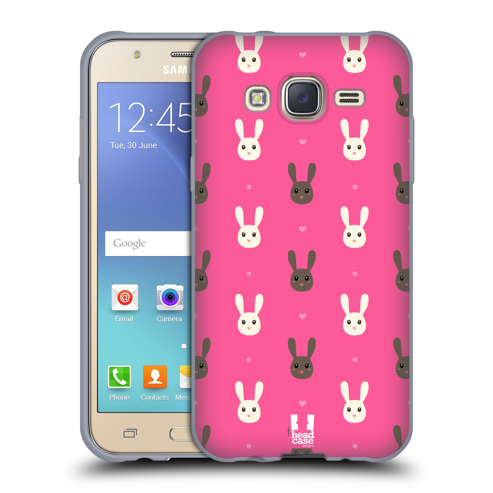 HEAD CASE silikonový obal na mobil Samsung Galaxy J5, J500, (J5 DUOS) vzor Barevní zajíčci RŮŽOVÁ hnědý a bílý králíček