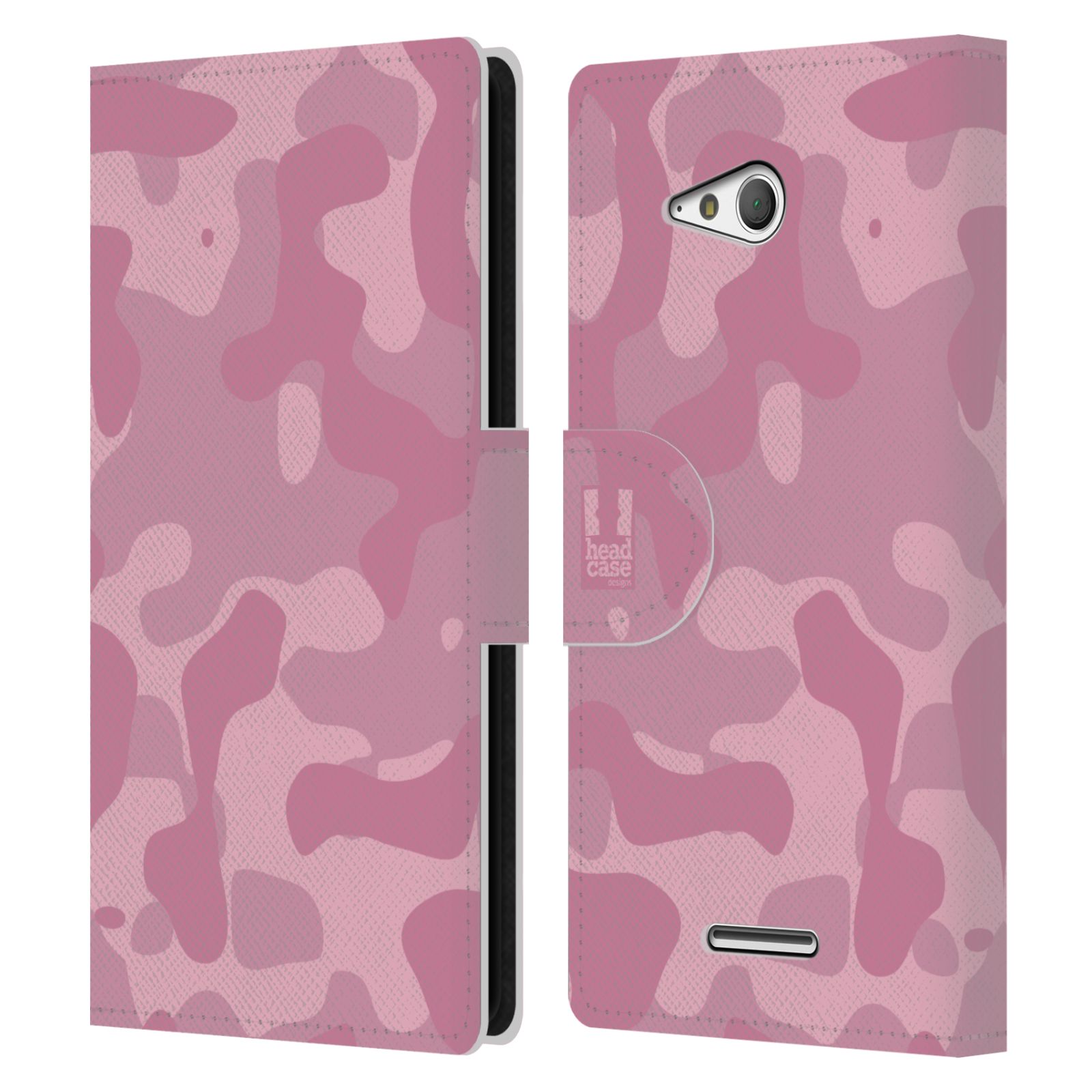 HEAD CASE Flipové pouzdro pro mobil SONY XPERIA E4g lehká barevná kamufláž růžová