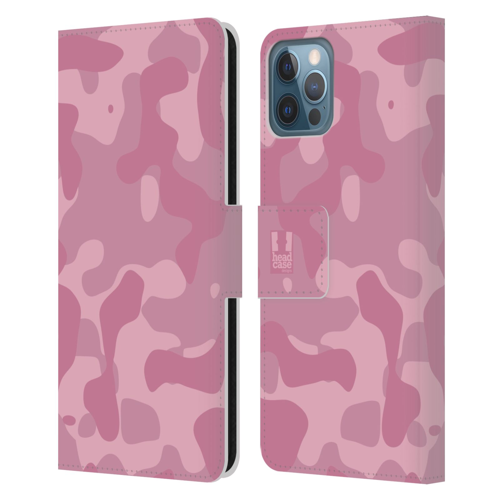 HEAD CASE Flipové pouzdro pro mobil Apple Iphone 12 / Iphone 12 PRO lehká barevná kamufláž růžová