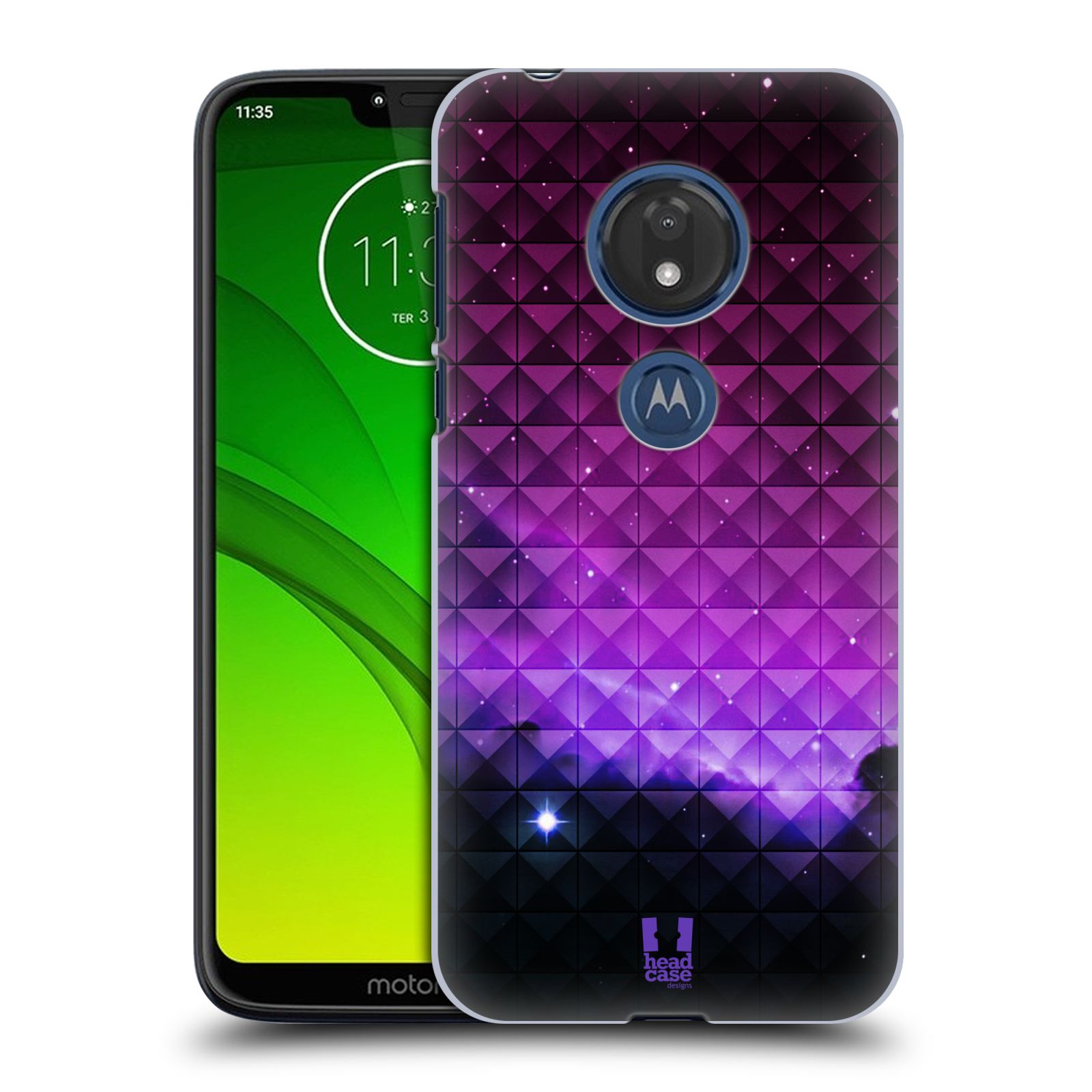 Pouzdro na mobil Motorola Moto G7 Play vzor Hvězdná obloha hvězdy a slunce FIALOVÁ