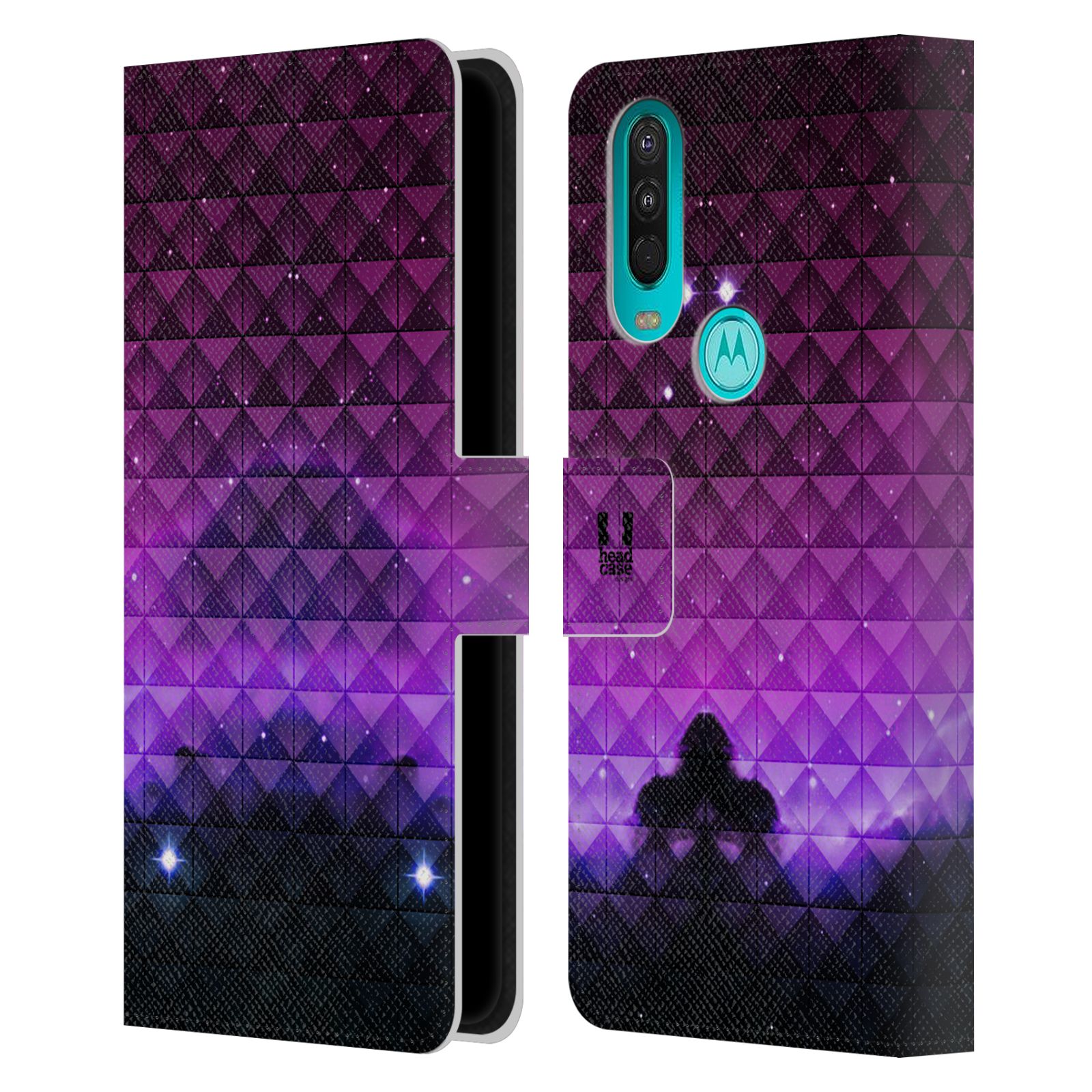 Pouzdro HEAD CASE na mobil Motorola One Action barevná vesmírná mlhovina fialová a černá