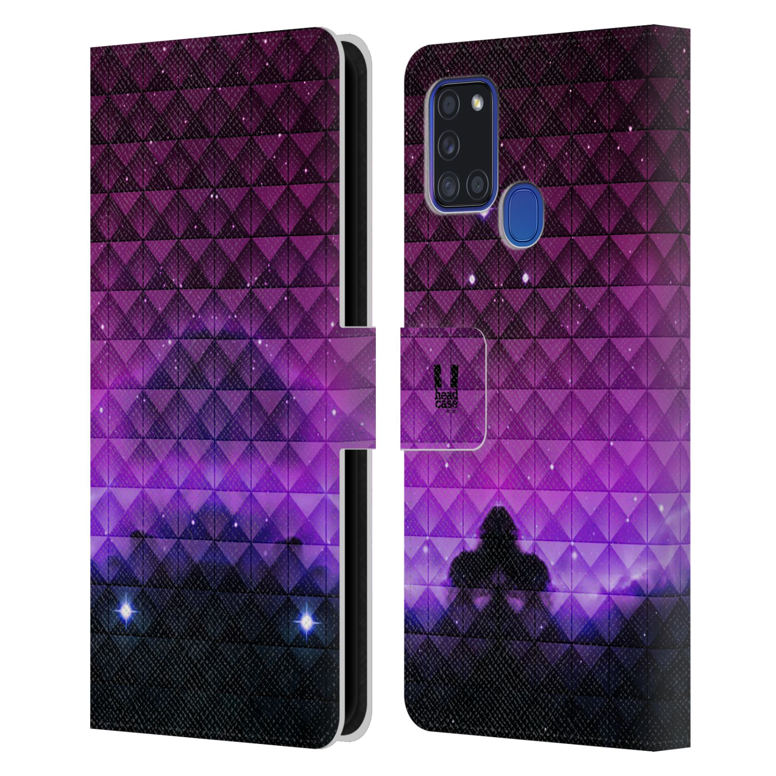 HEAD CASE Flipové pouzdro pro mobil Samsung Galaxy A21s barevná vesmírná mlhovina fialová a černá