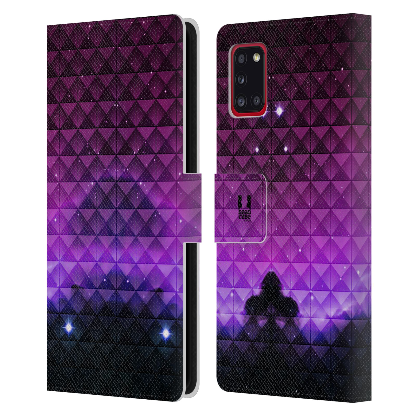 Pouzdro HEAD CASE na mobil Samsung Galaxy A31 barevná vesmírná mlhovina fialová a černá