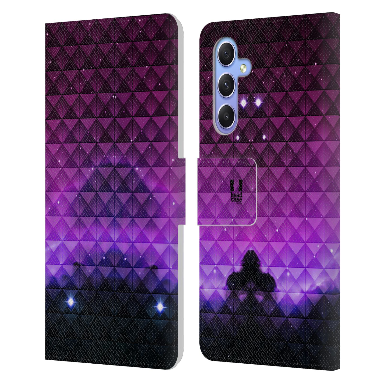 Pouzdro HEAD CASE na mobil Samsung Galaxy A34 5G barevná vesmírná mlhovina fialová a černá
