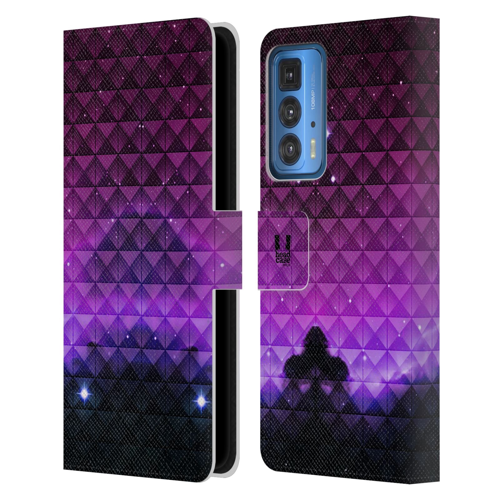 Pouzdro HEAD CASE na mobil Motorola EDGE 20 PRO barevná vesmírná mlhovina fialová a černá