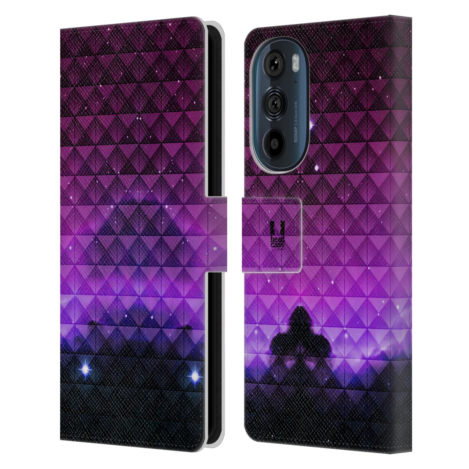 Pouzdro HEAD CASE na mobil Motorola EDGE 30 barevná vesmírná mlhovina fialová a černá