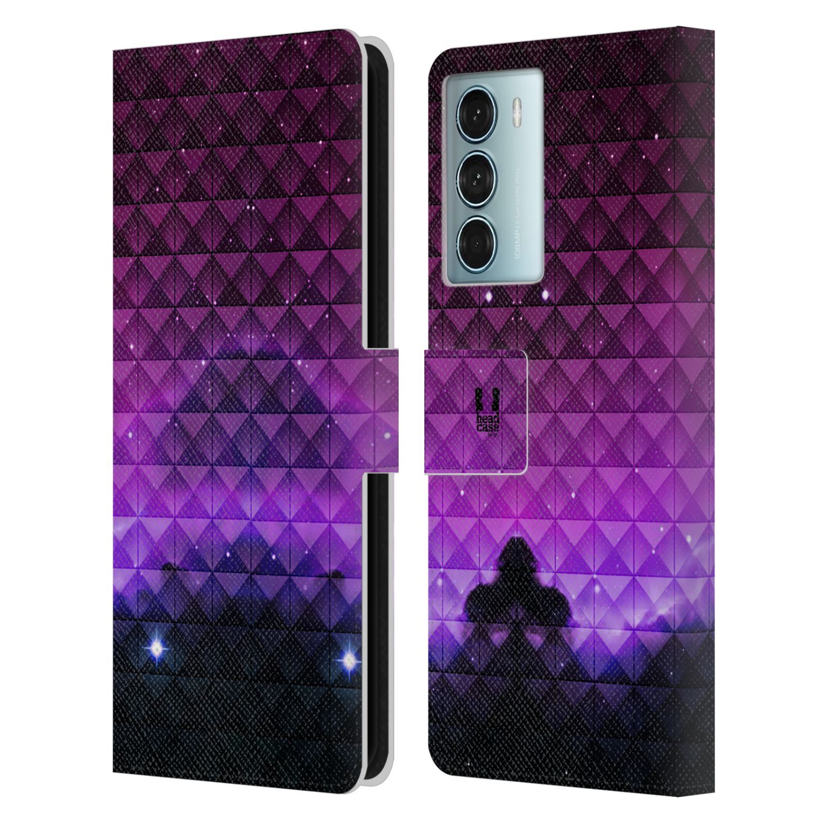Pouzdro HEAD CASE na mobil Motorola Moto G200 5G barevná vesmírná mlhovina fialová a černá