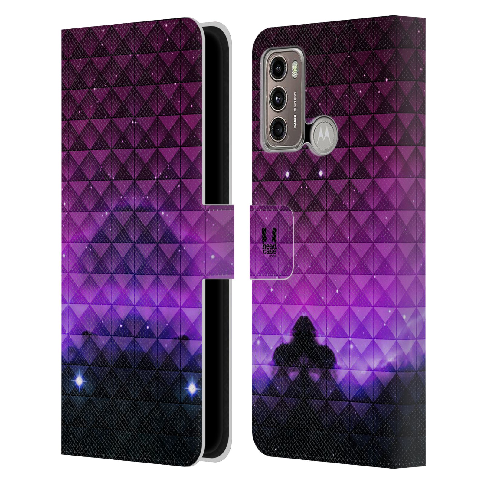 Pouzdro HEAD CASE na mobil Motorola Moto G60 barevná vesmírná mlhovina fialová a černá
