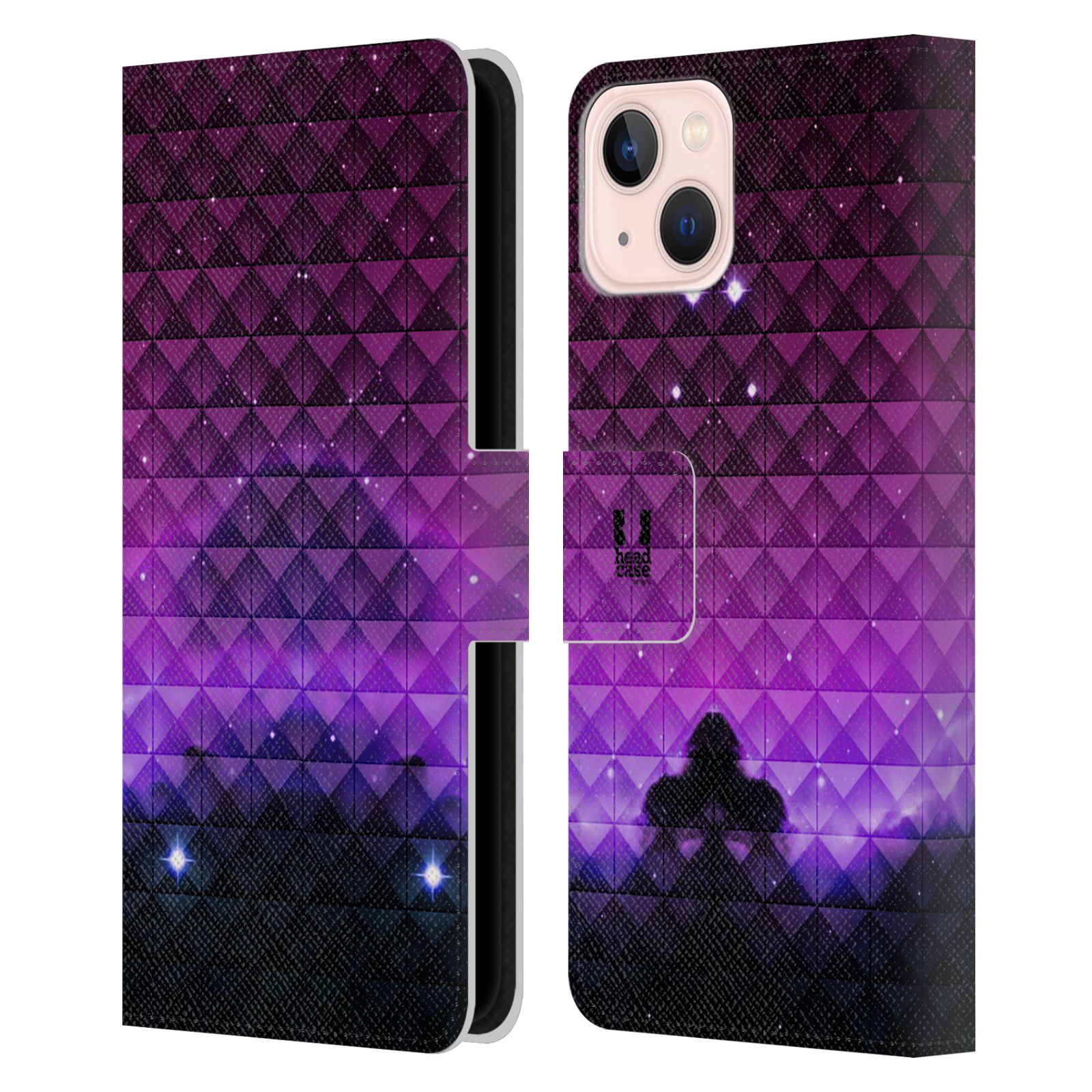 Pouzdro HEAD CASE na mobil Apple Iphone 13 barevná vesmírná mlhovina fialová a černá