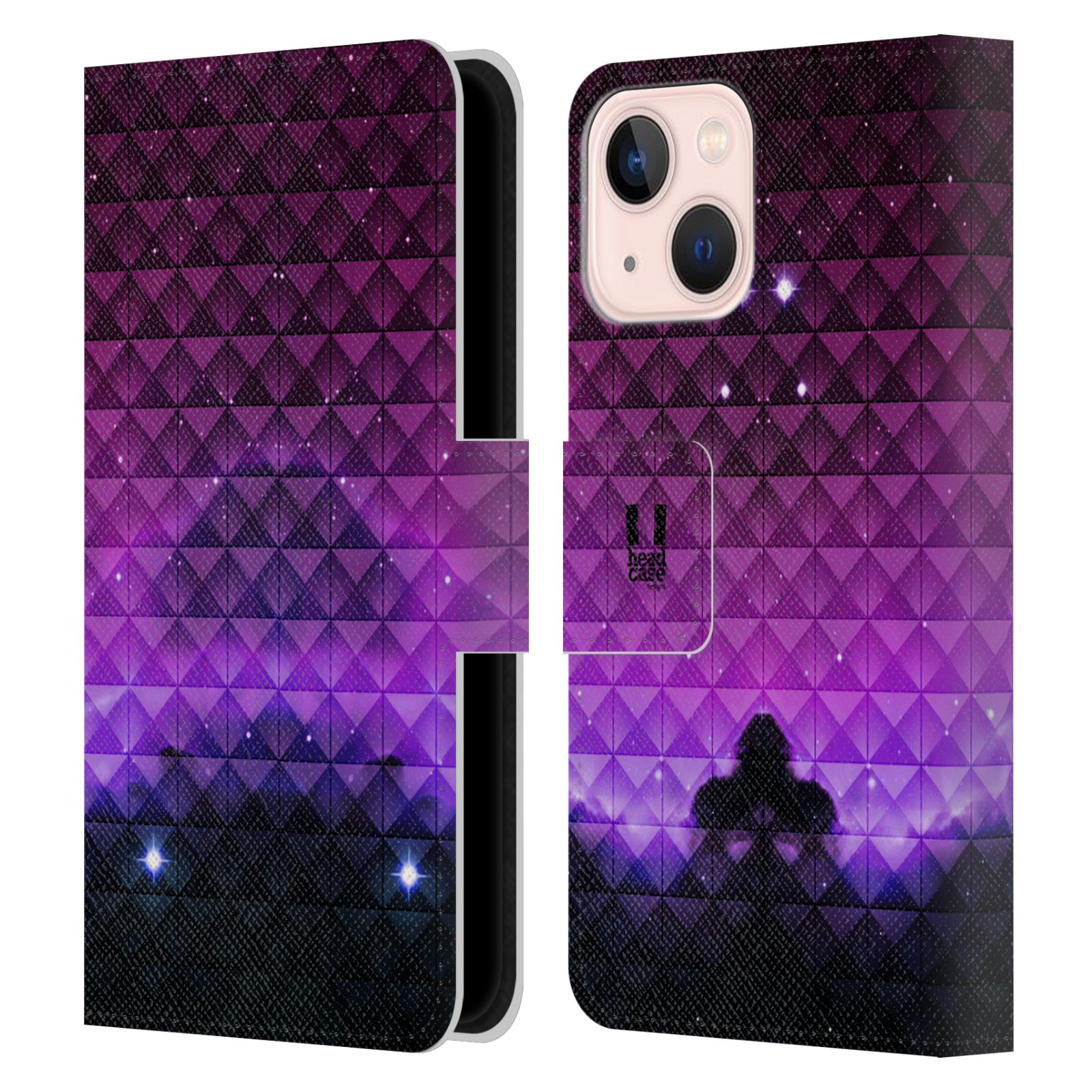 Pouzdro HEAD CASE na mobil Apple Iphone 13 MINI barevná vesmírná mlhovina fialová a černá